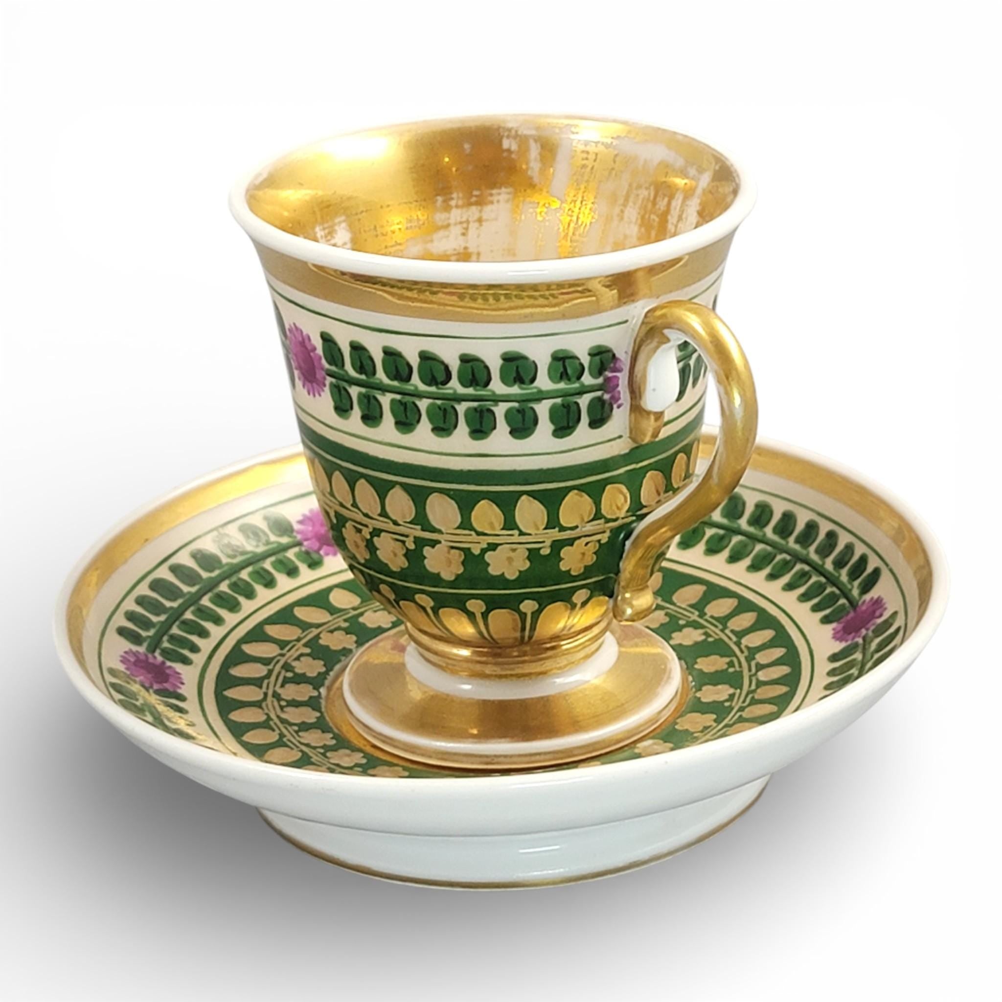 Giesshübel Kysibl Empire Porcelain Cup and Saucer, Bohemia, c.1820