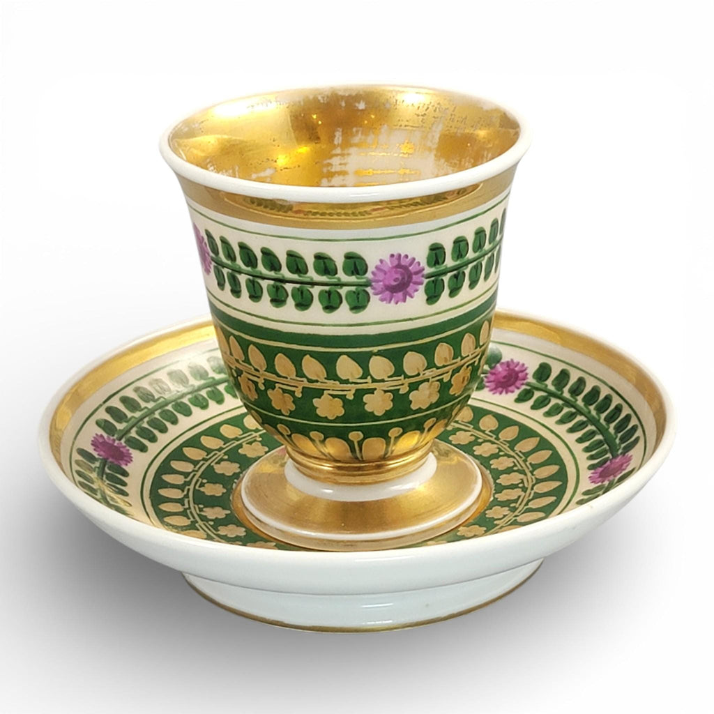 Giesshübel Kysibl Empire Porcelain Cup and Saucer, Bohemia, c.1820