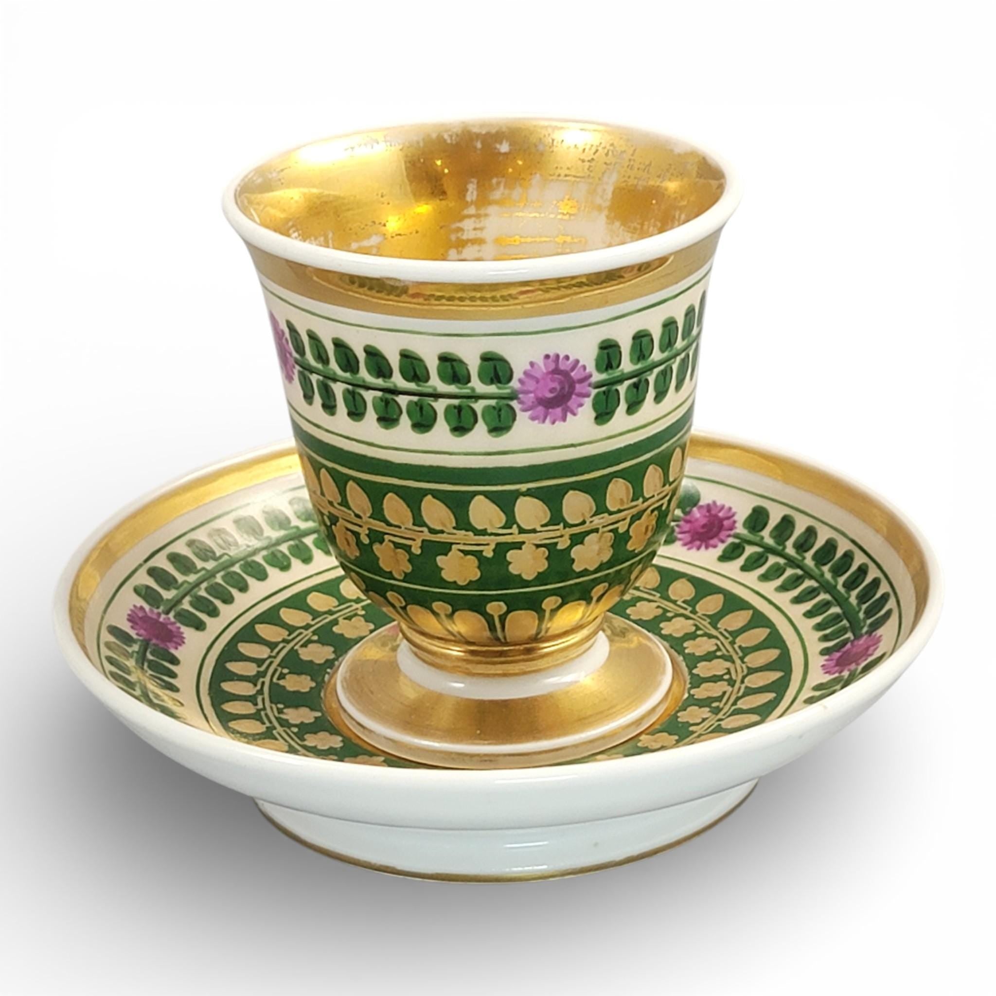 Giesshübel Kysibl Empire Porcelain Cup and Saucer, Bohemia, c.1820
