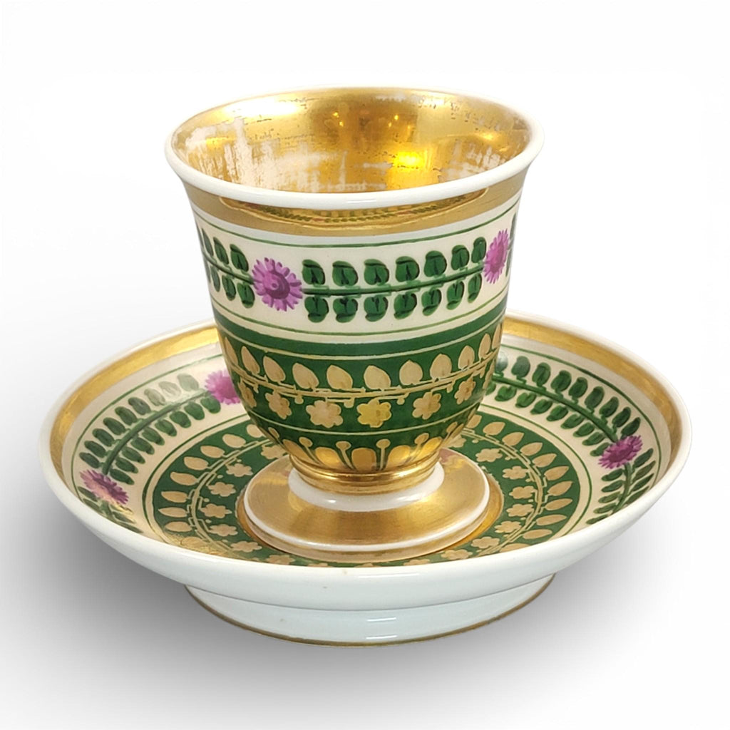 Giesshübel Kysibl Empire Porcelain Cup and Saucer, Bohemia, c.1820