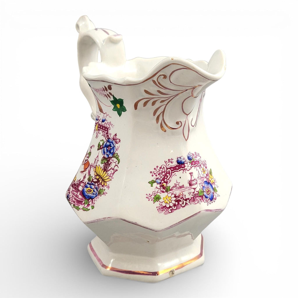 Late 18th Century Staffordshire Jug with Hand Painted Oriental Scene