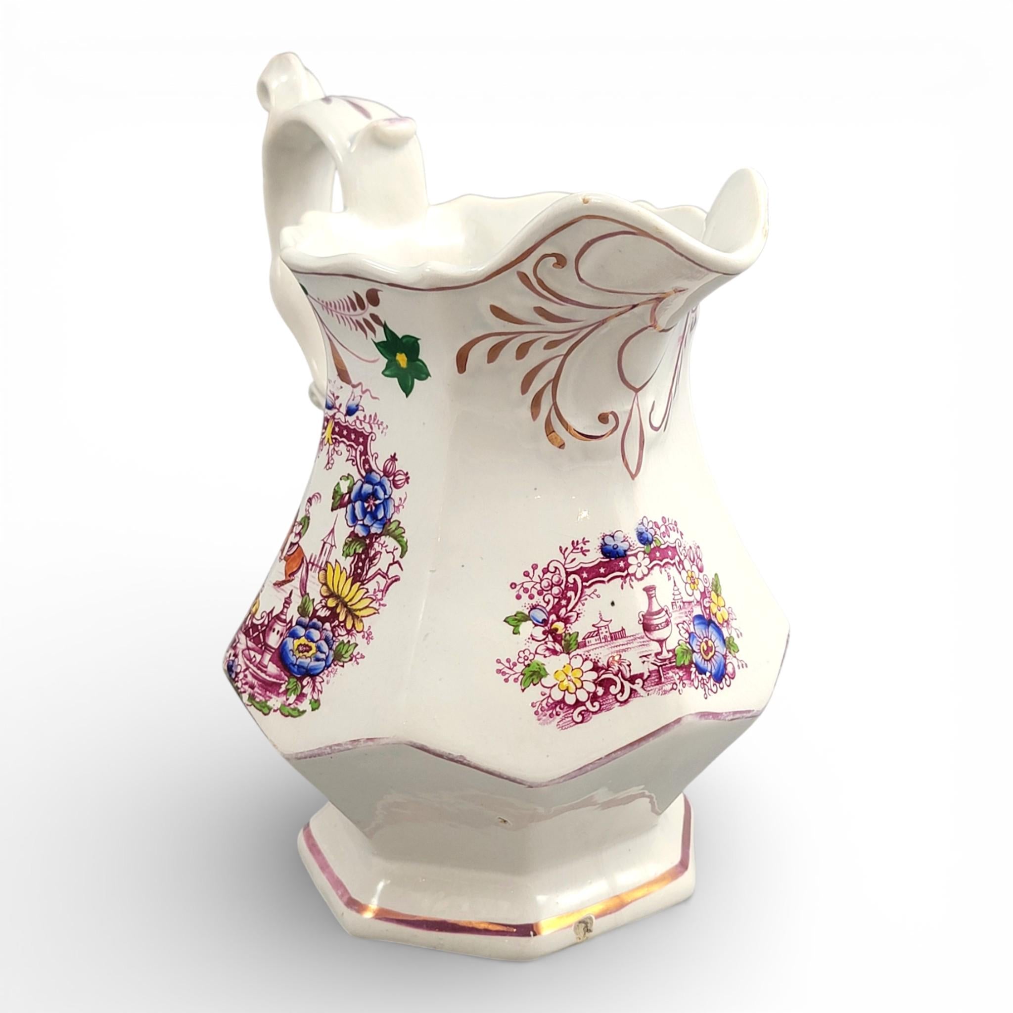 Late 18th Century Staffordshire Jug with Hand Painted Oriental Scene