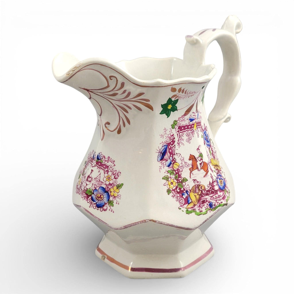 Late 18th Century Staffordshire Jug with Hand Painted Oriental Scene