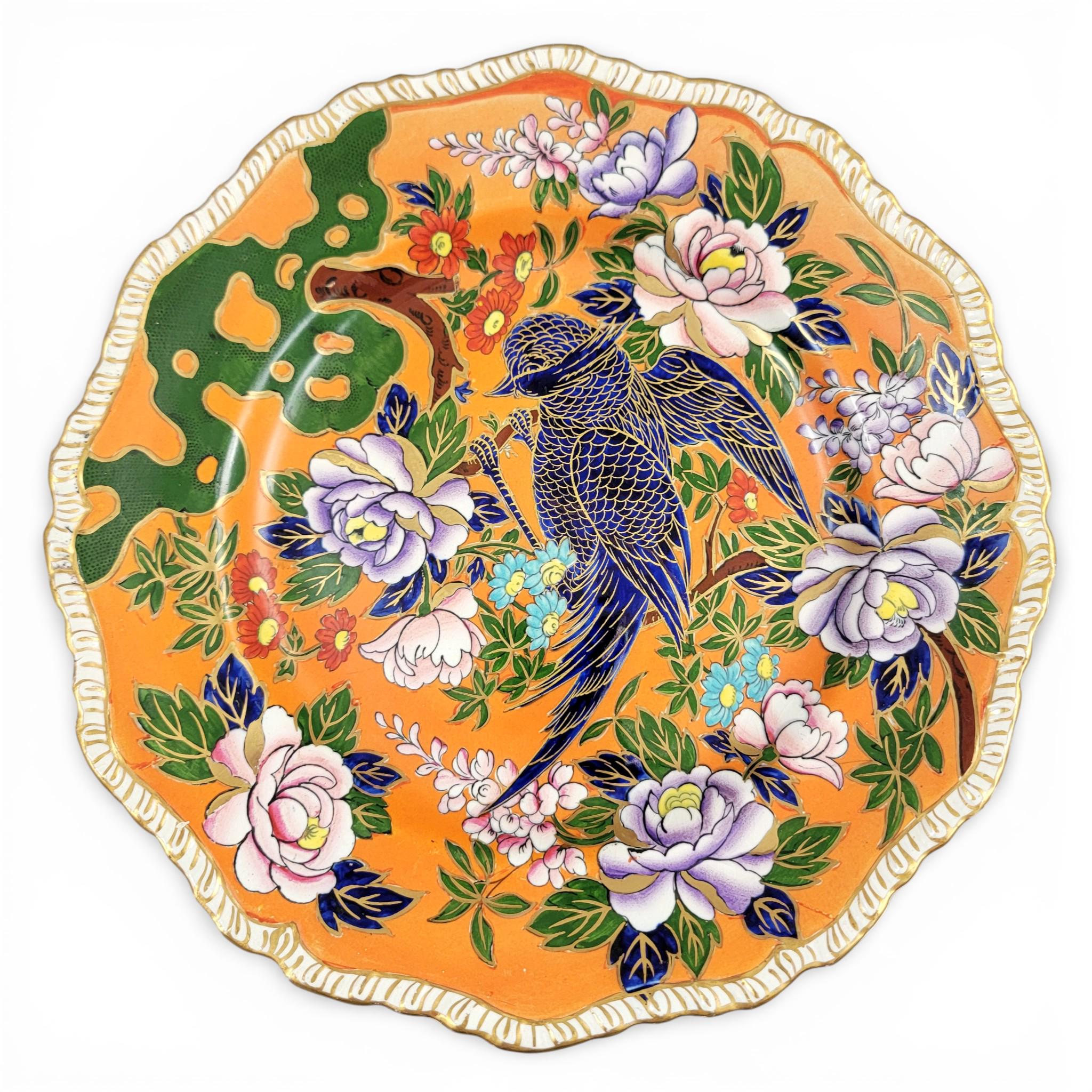 Mason’s Patent Ironstone Orange Ground Exotic Bird Charger Plate, c.1915