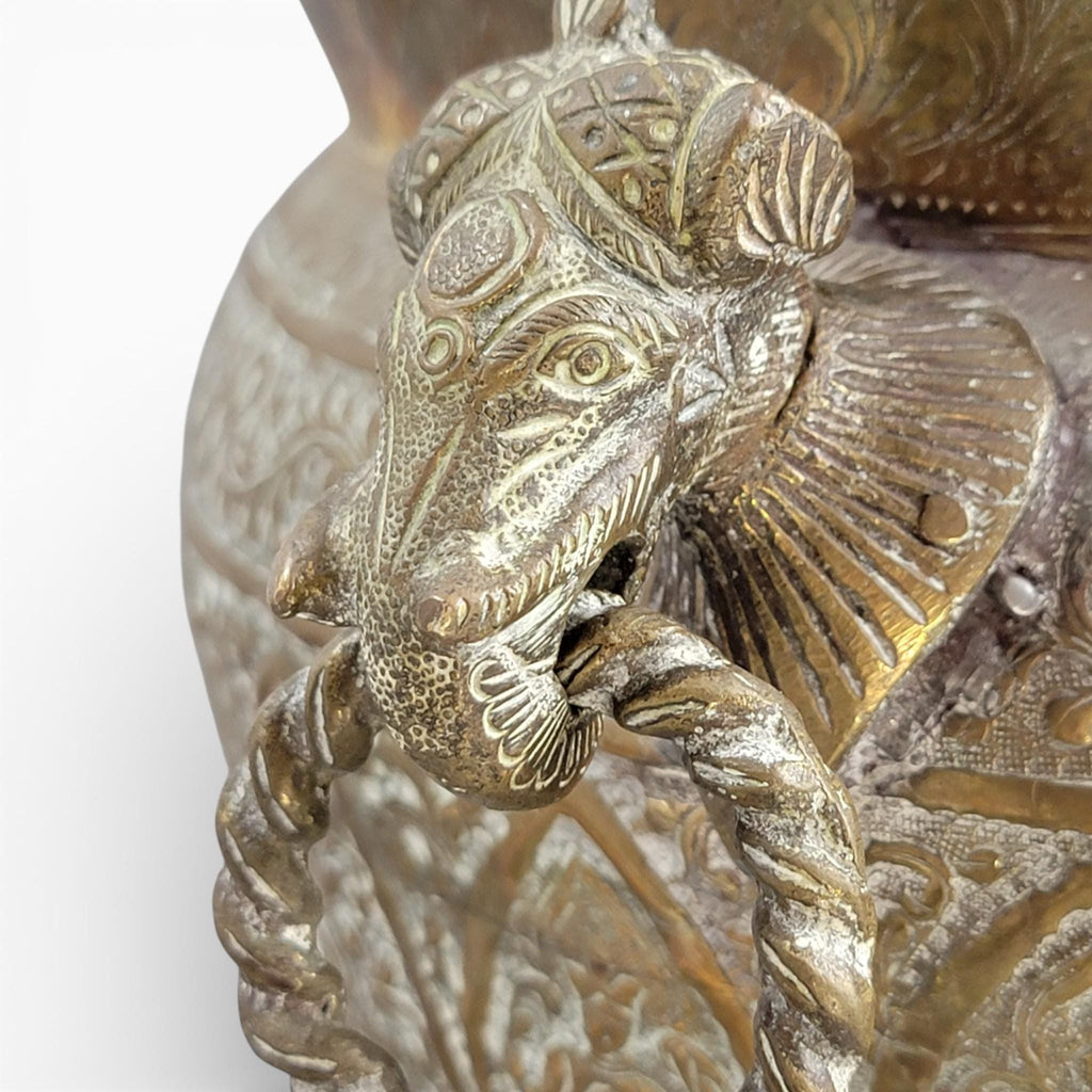 Large Indian Raj Period Hand-Engraved Brass Jardinière, c.1870–1890