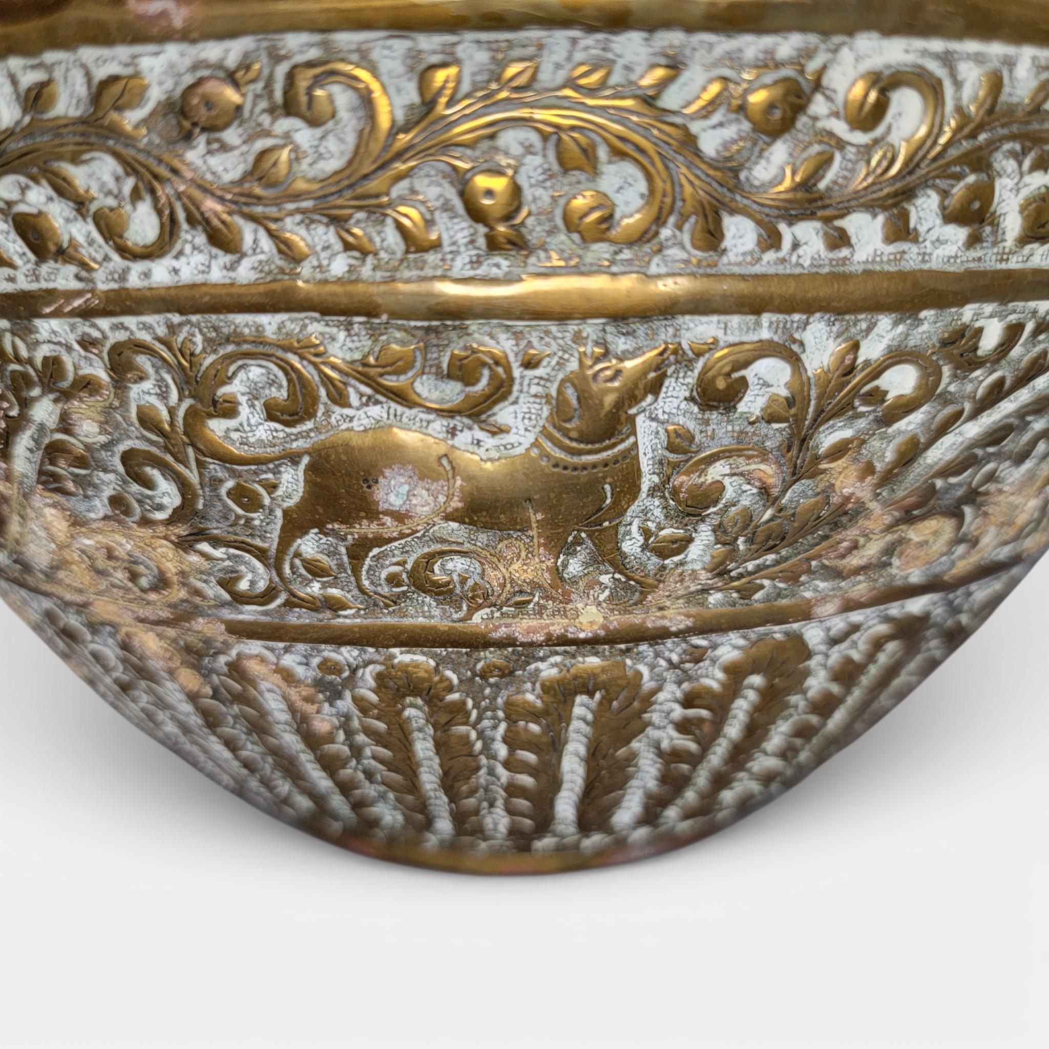 Large Indian Raj Period Hand-Engraved Brass Jardinière, c.1870–1890