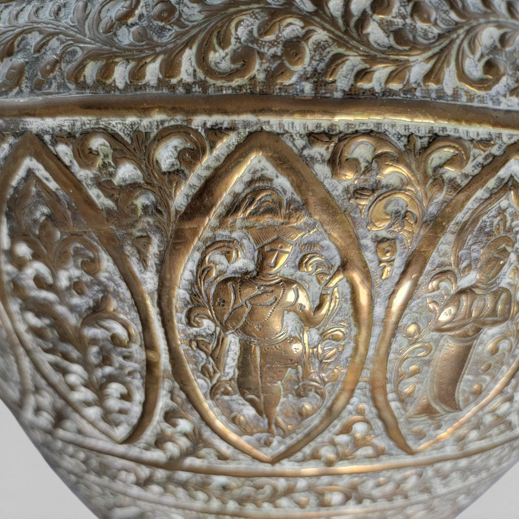 Large Indian Raj Period Hand-Engraved Brass Jardinière, c.1870–1890