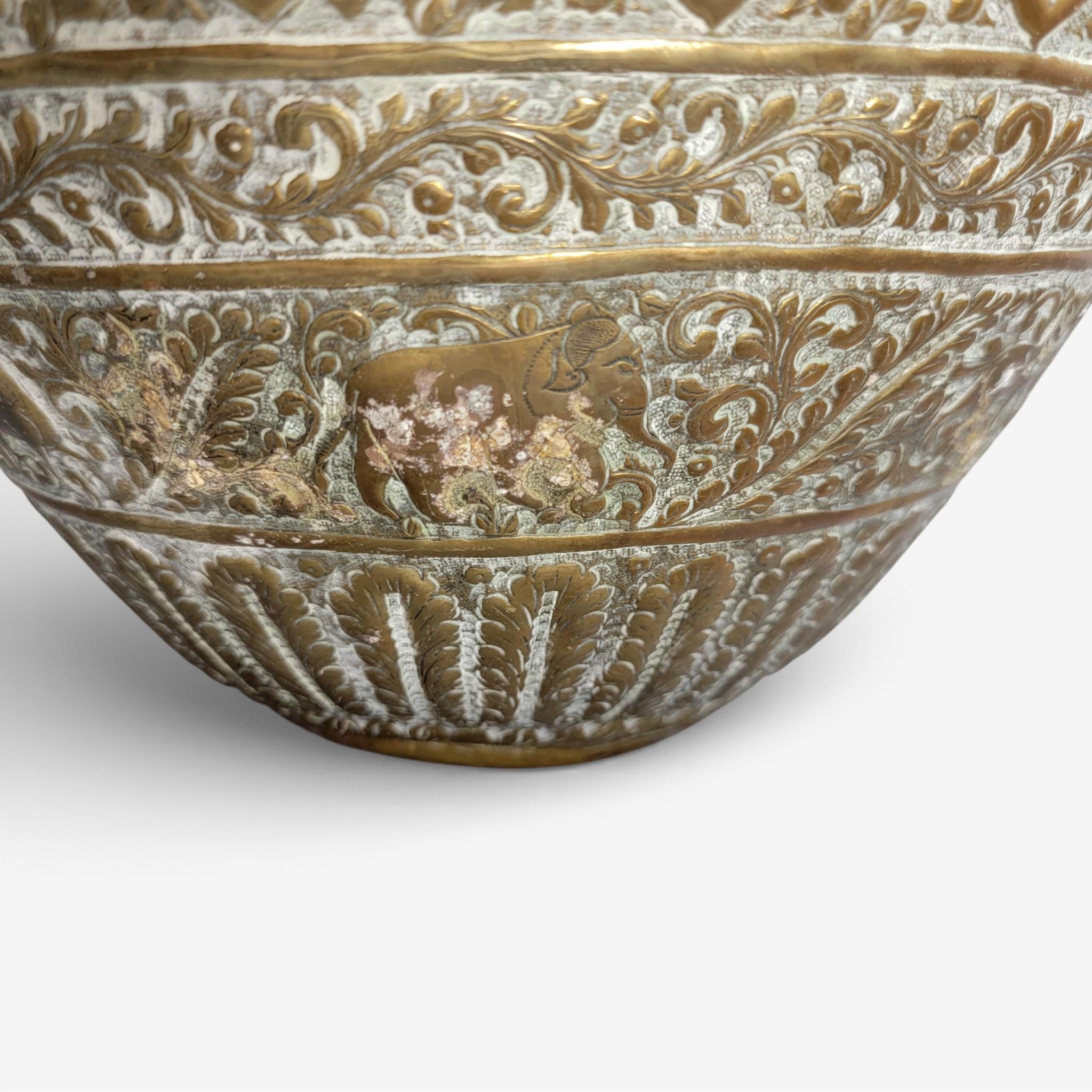 Large Indian Raj Period Hand-Engraved Brass Jardinière, c.1870–1890
