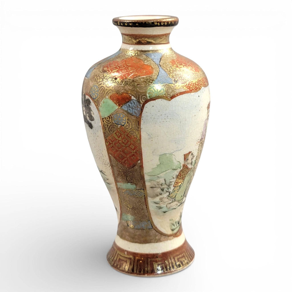 Miniature Meiji Japanese Satsuma Vase Signed Chosei, Gilded Detail