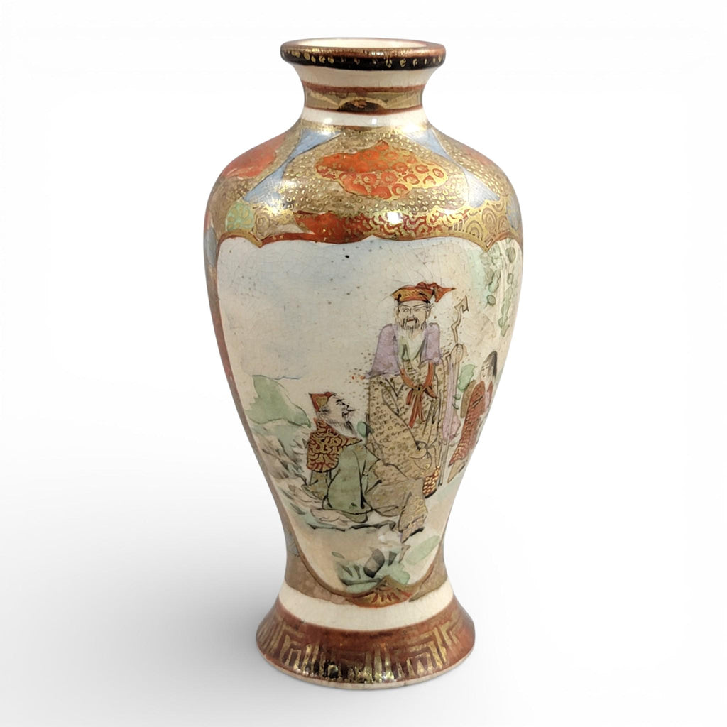 Miniature Meiji Japanese Satsuma Vase Signed Chosei, Gilded Detail