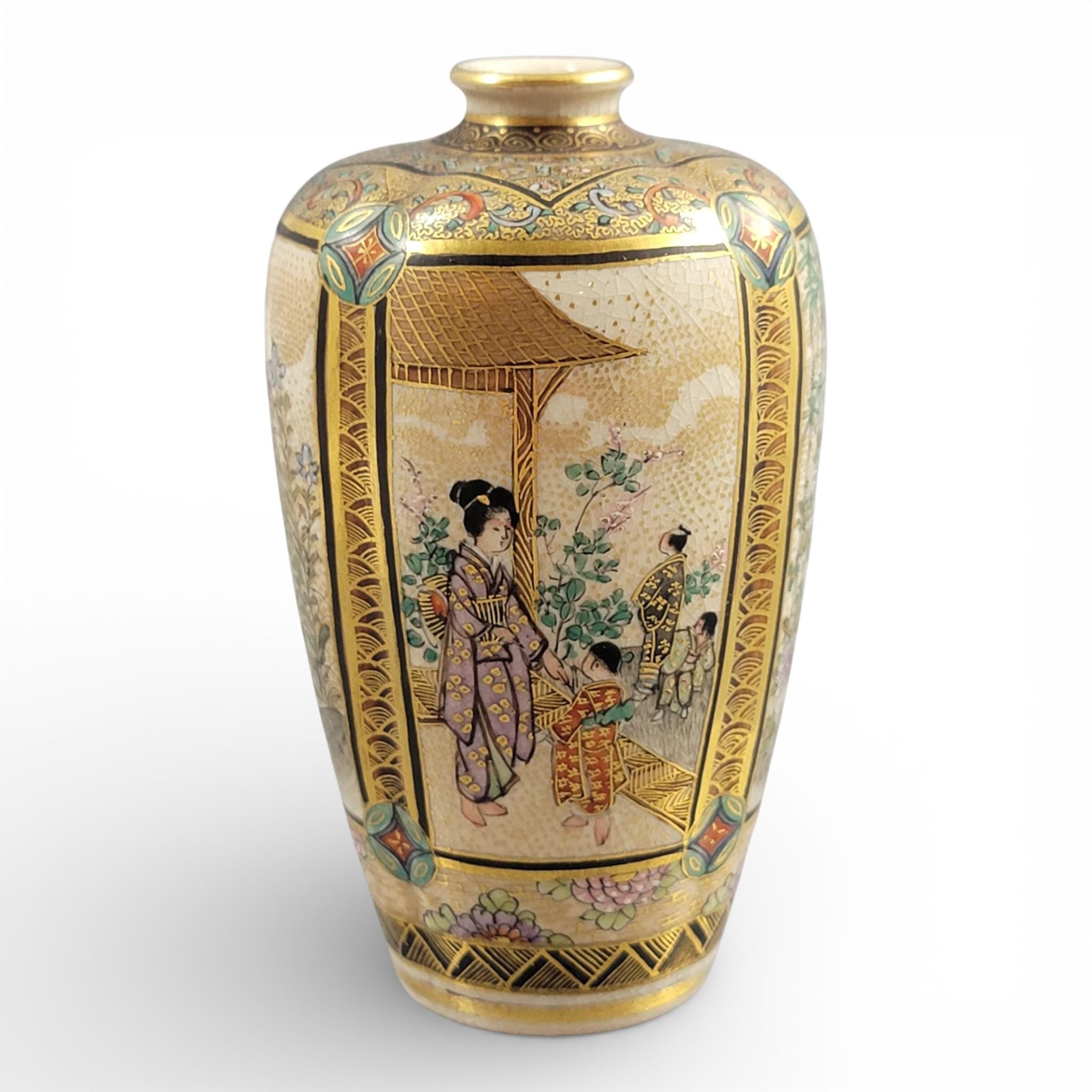 Miniature Meiji Satsuma Vase – Chosei, Family Scene, Kyoto, c.1890