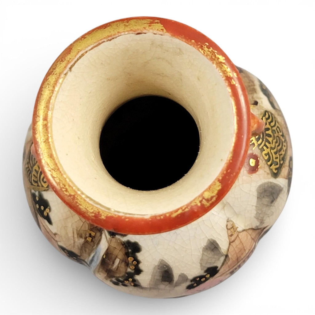 Antique Meiji Satsuma Miniature Vase, Gilt Figural Scene, Shimazu Mon, c.1890
