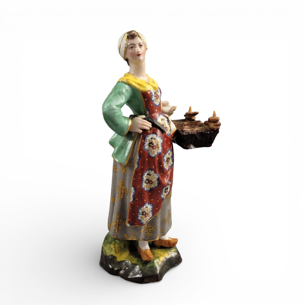 Derby Porcelain Bun Seller Figure, English Street Vendor, c.1800