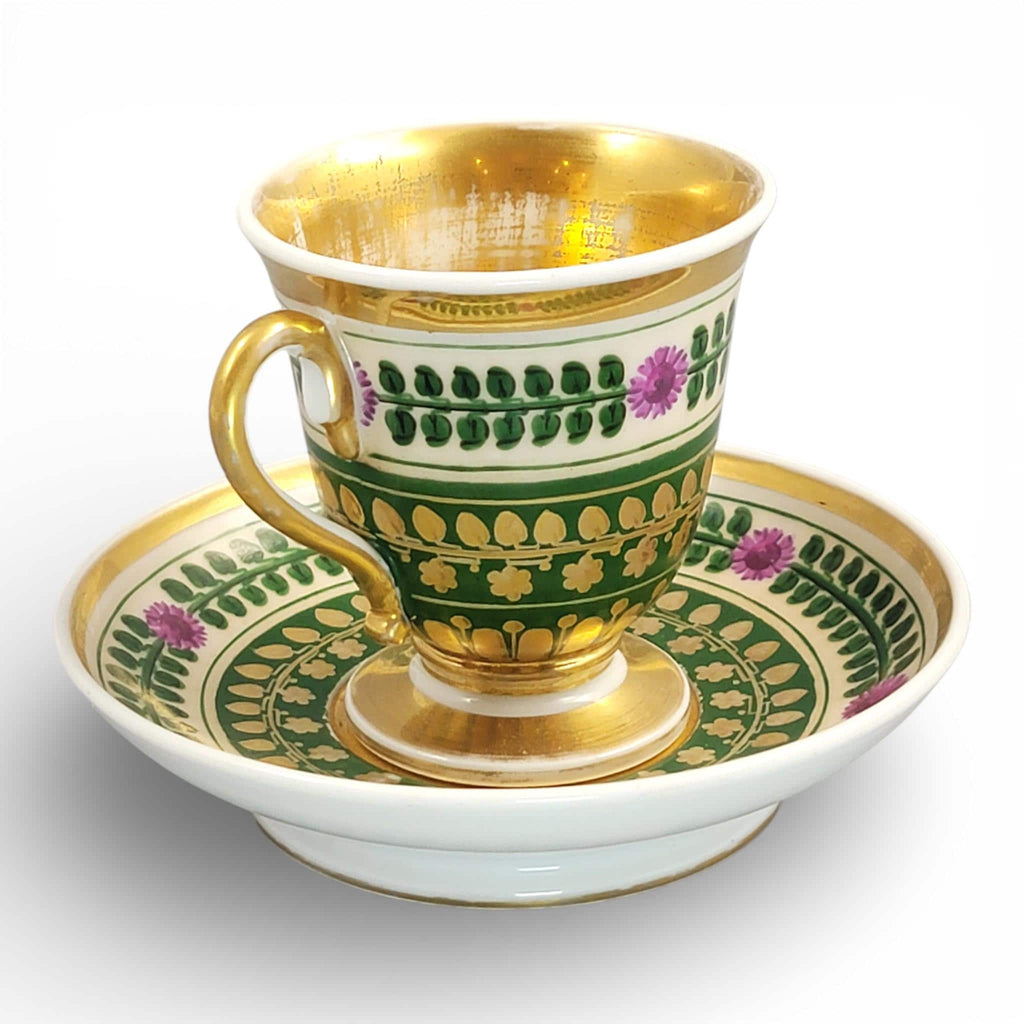 Giesshübel Kysibl Empire Porcelain Cup and Saucer, Bohemia, c.1820
