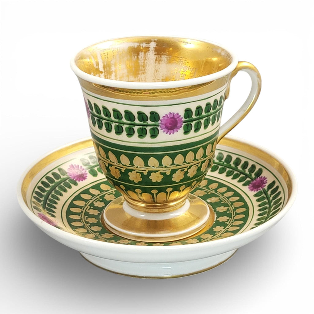 Giesshübel Kysibl Empire Porcelain Cup and Saucer, Bohemia, c.1820