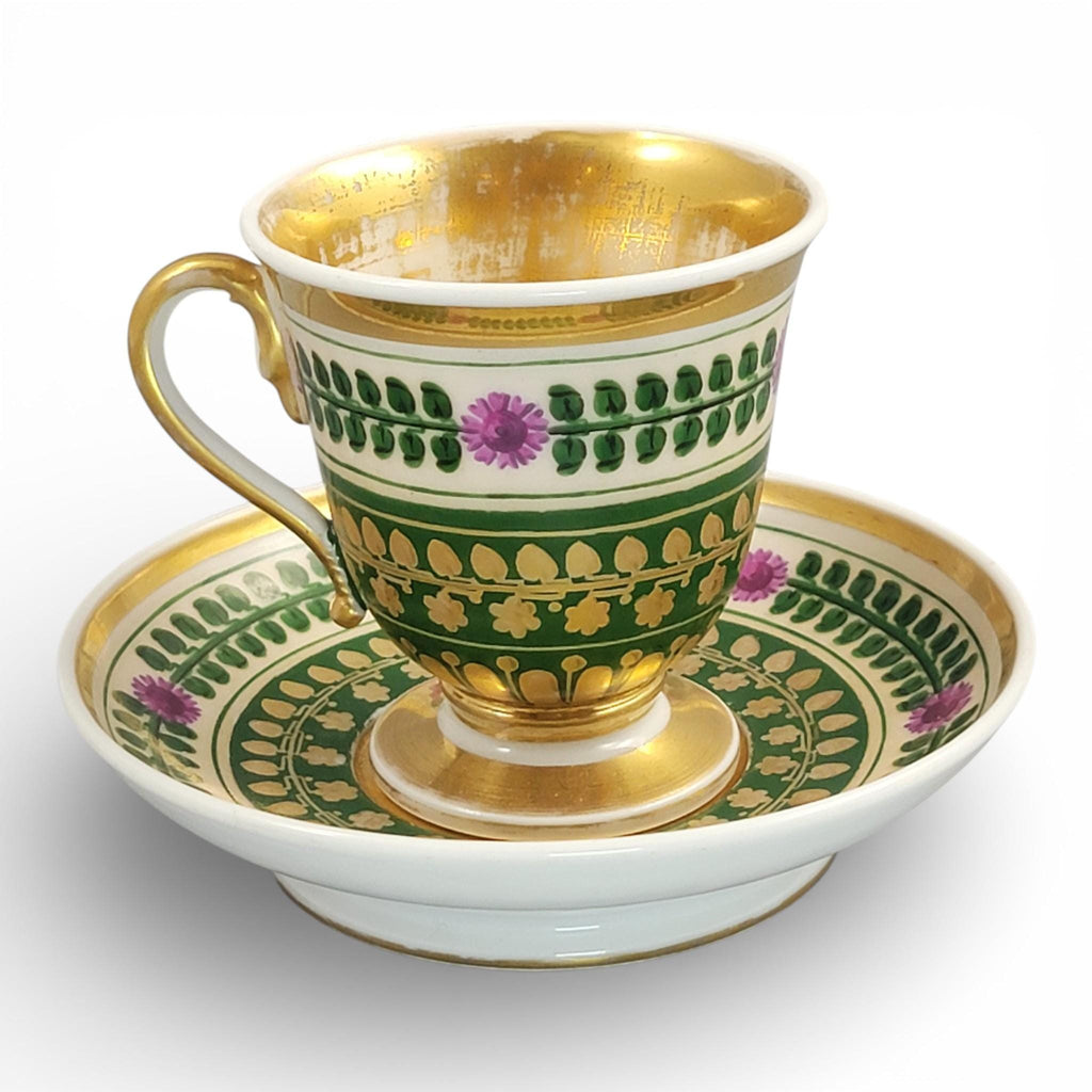 Giesshübel Kysibl Empire Porcelain Cup and Saucer, Bohemia, c.1820