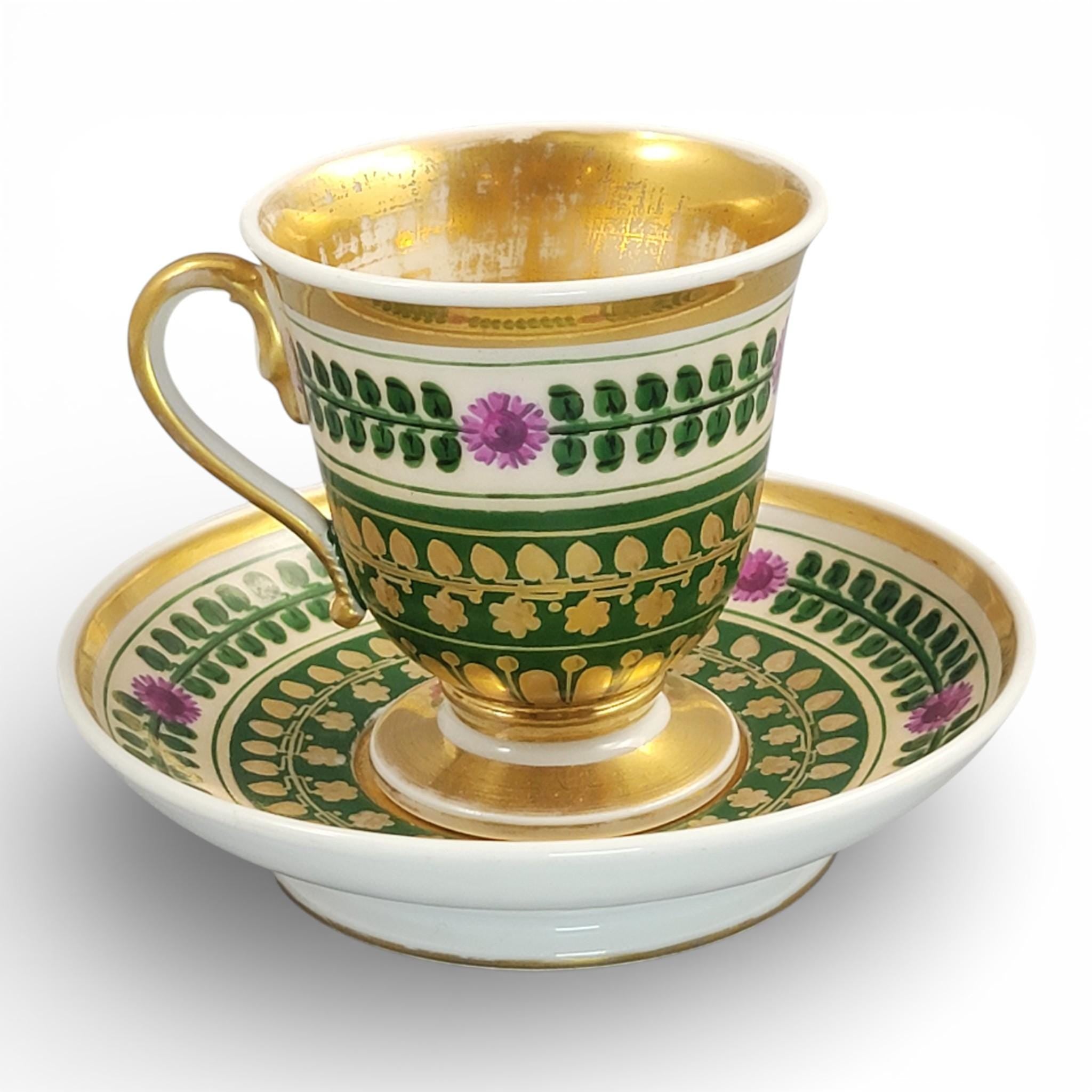 Giesshübel Kysibl Empire Porcelain Cup and Saucer, Bohemia, c.1820