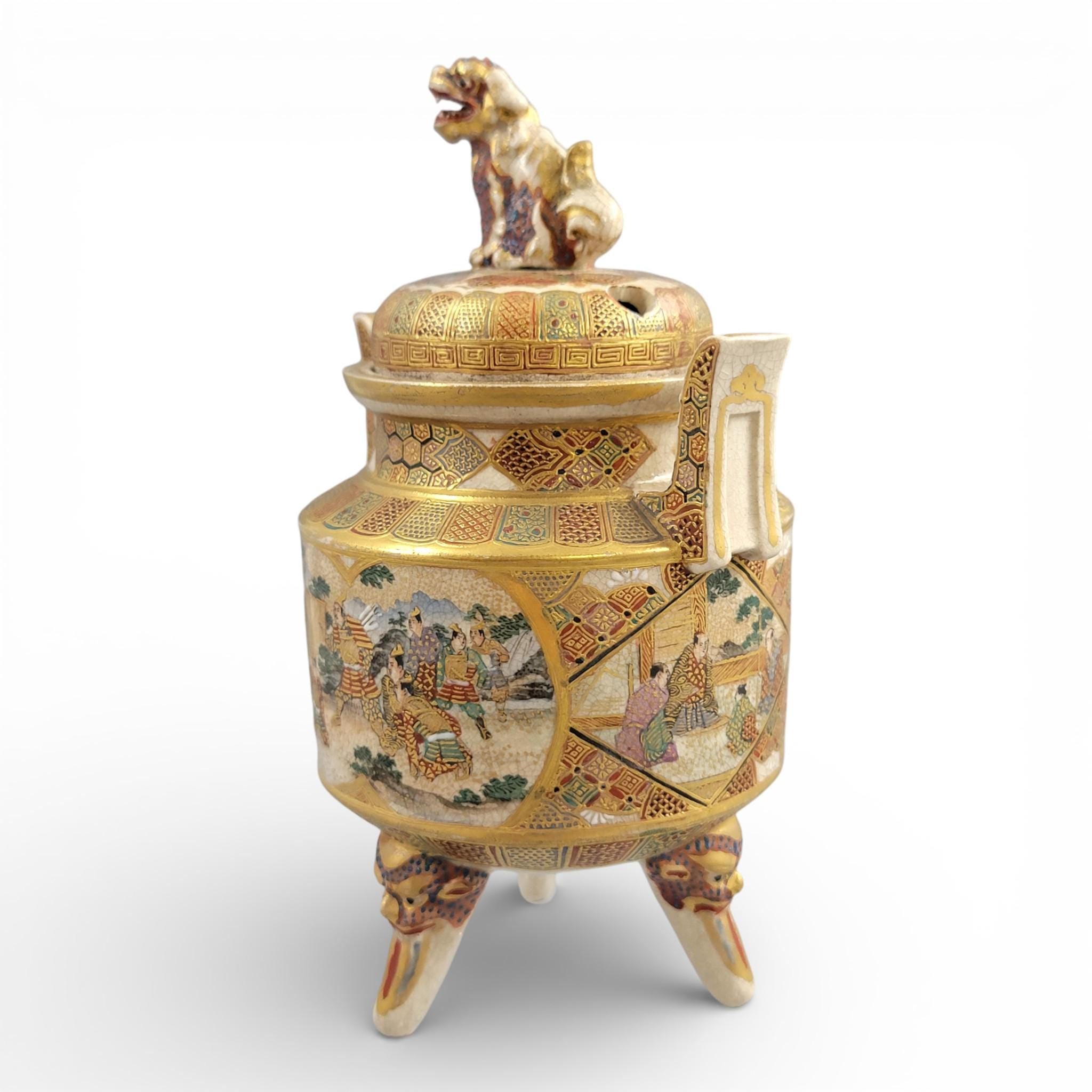 Signed Meiji Period Satsuma Koro by Shunzan with Shi-Shi Finial