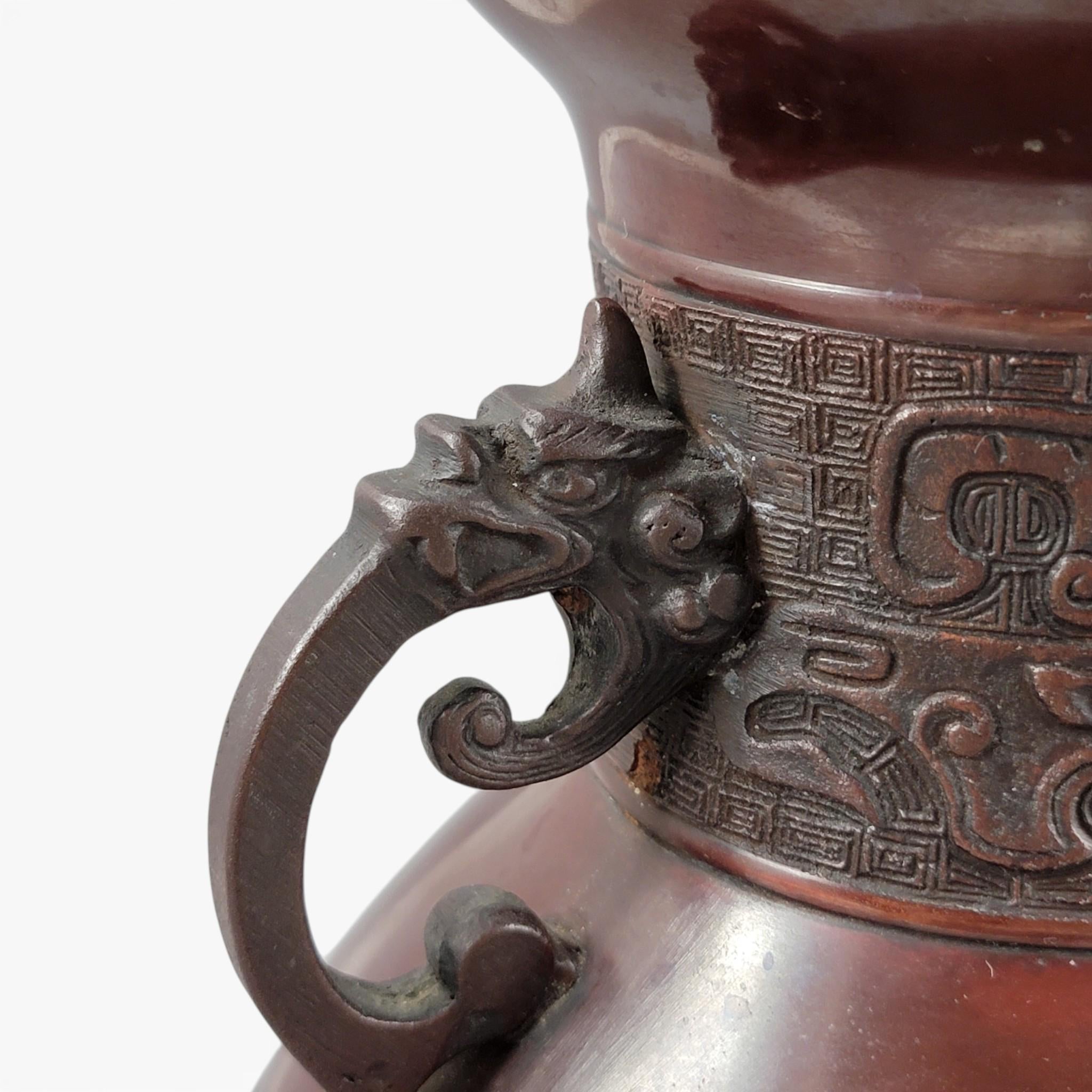 Japanese Archaistic Bronze Hu Vase, Takaoka Circle, Meiji–Taishō Period