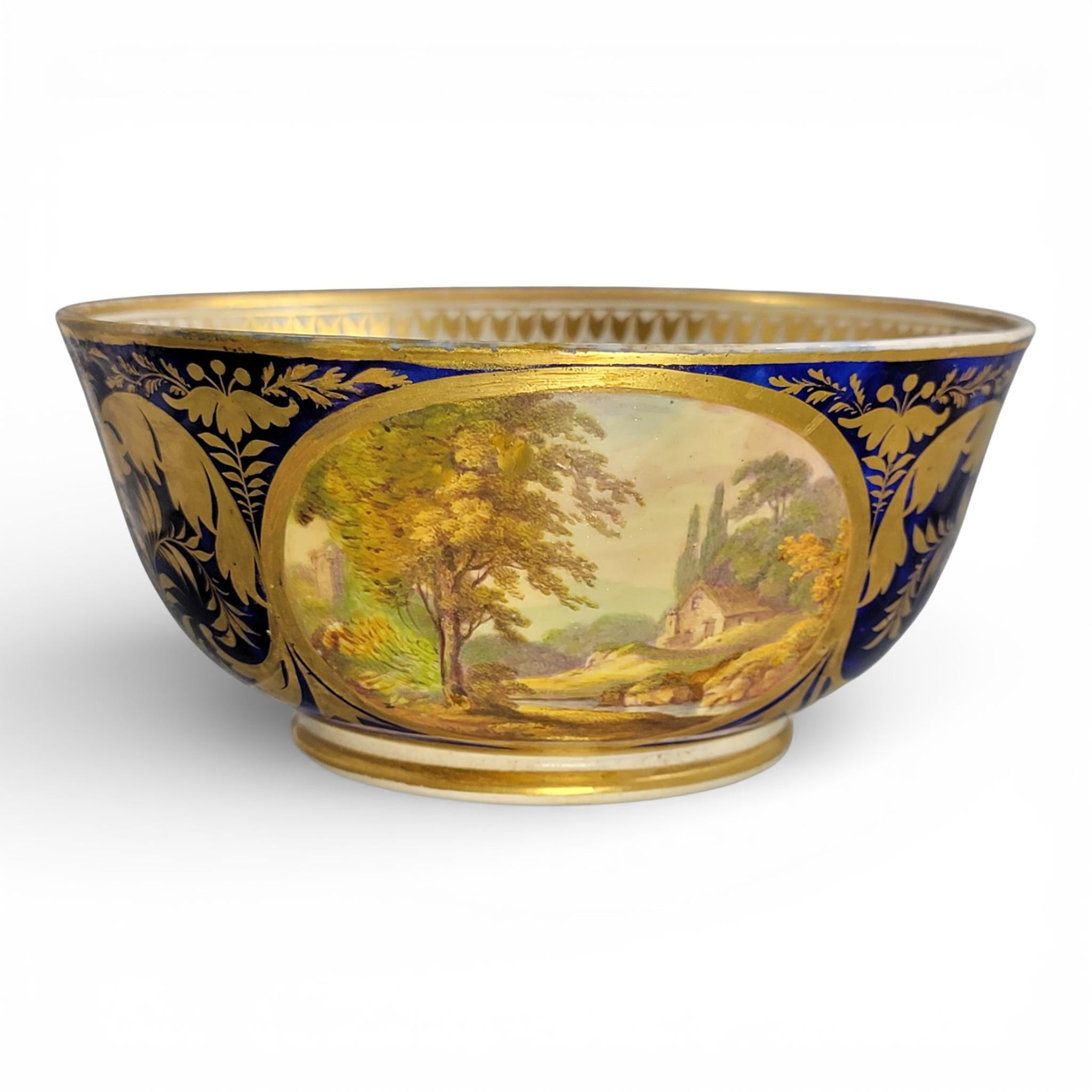 Derby Porcelain Cabinet Bowl with Titled Landscapes, Late Georgian, c.1795–1810