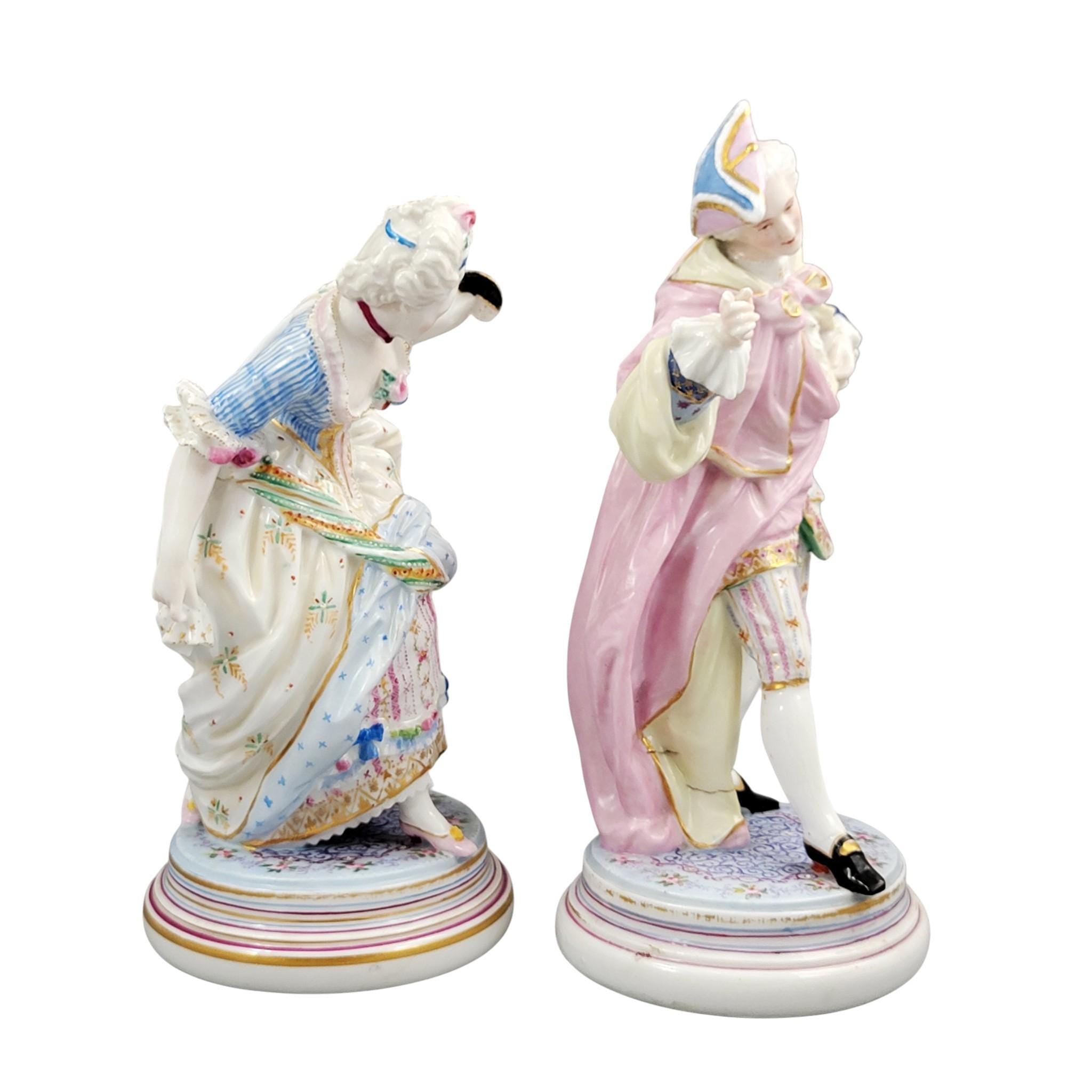 French Paris Porcelain Masquerade Figures, Gallant and Lady, Style of Vion & Baury, c. 1860
