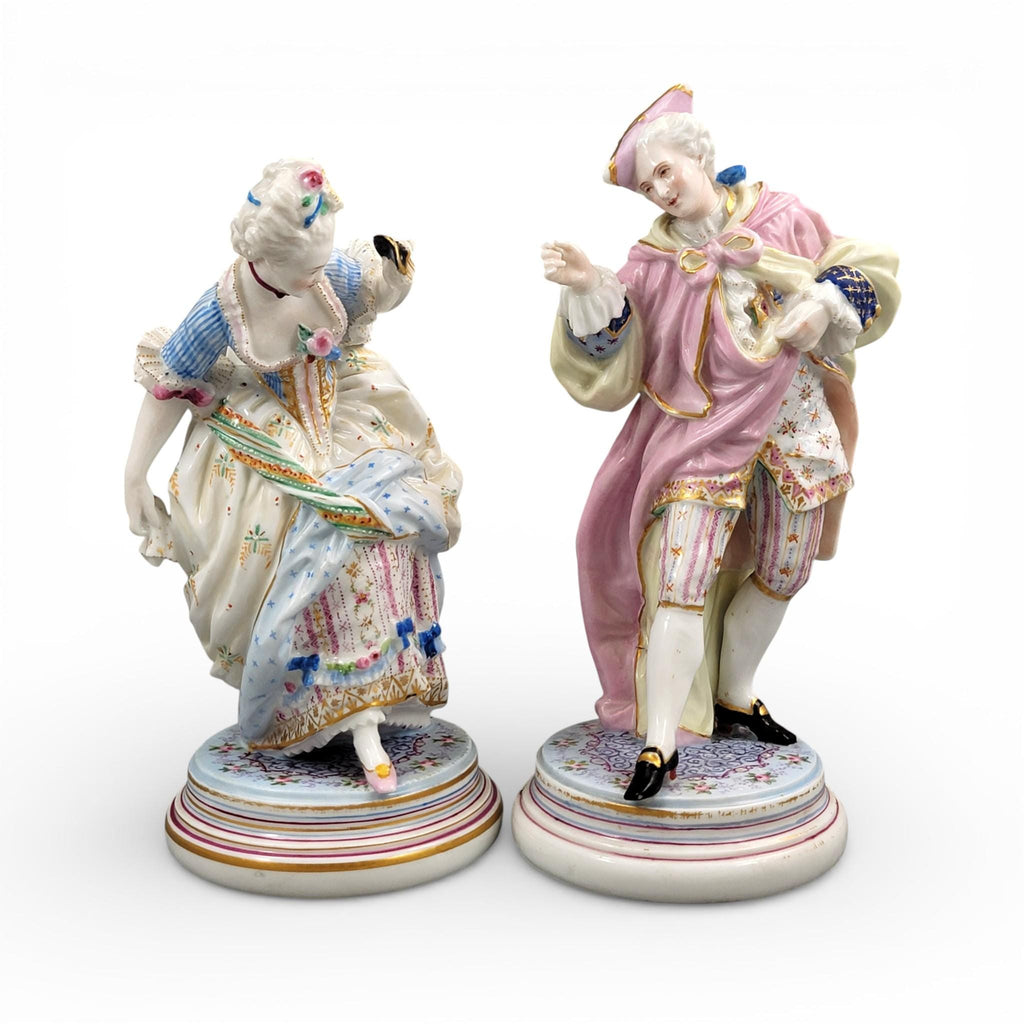 French Paris Porcelain Masquerade Figures, Gallant and Lady, Style of Vion & Baury, c. 1860