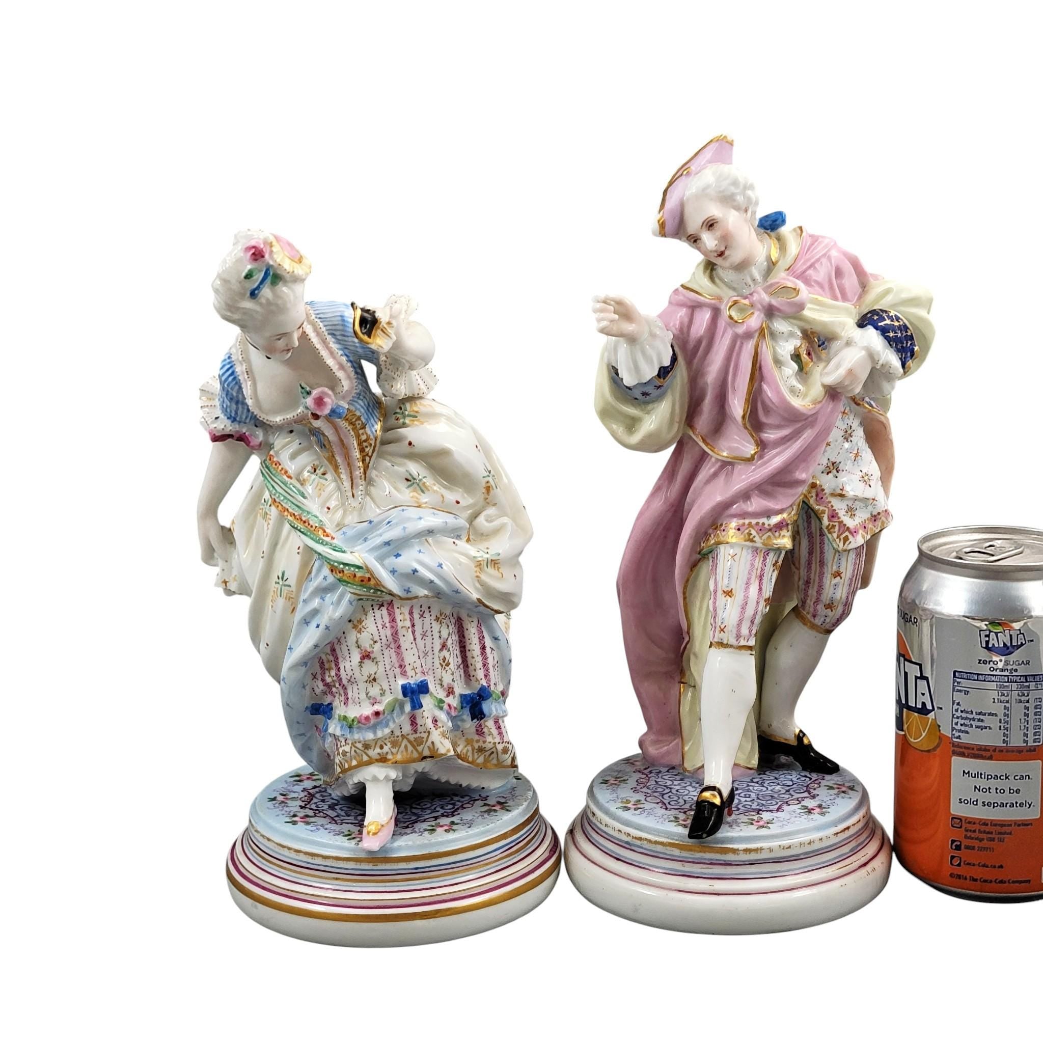 French Paris Porcelain Masquerade Figures, Gallant and Lady, Style of Vion & Baury, c. 1860