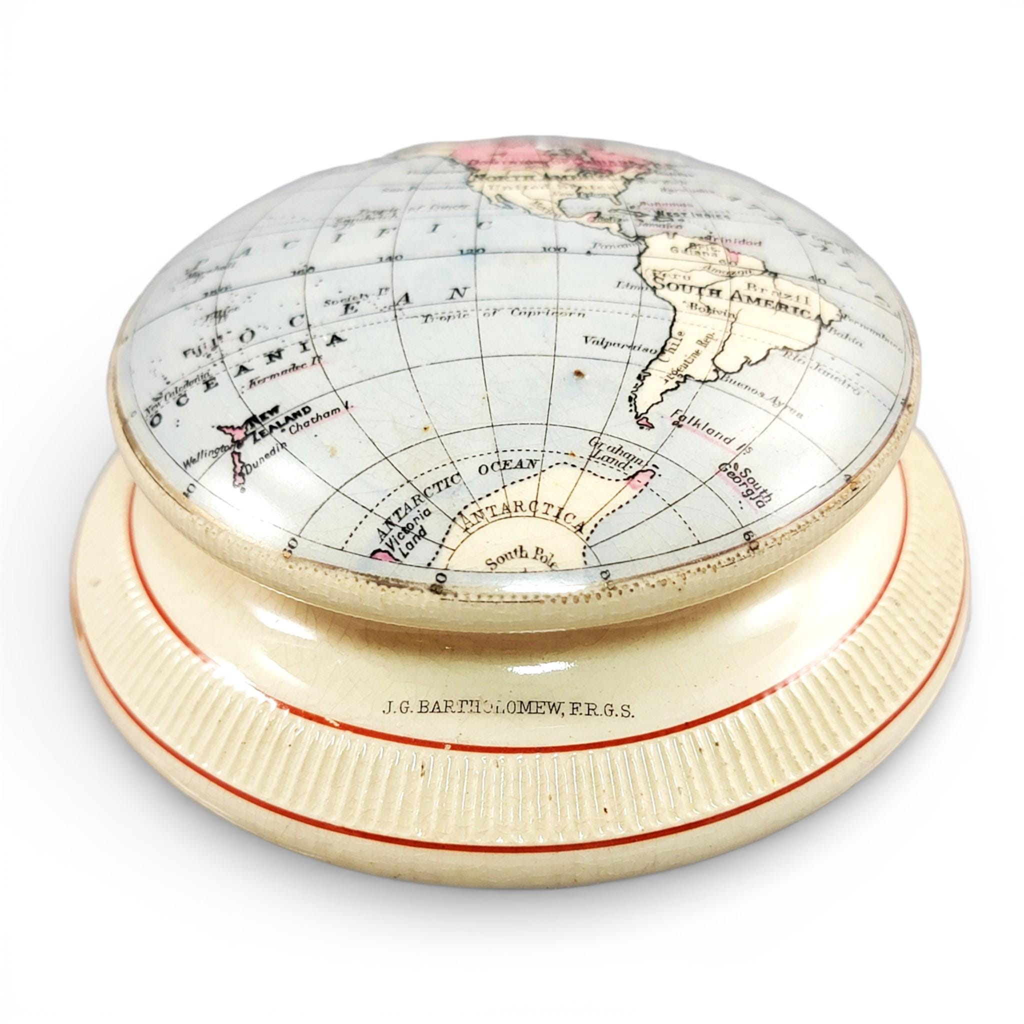 Victorian Macintyre Western Hemisphere Map Paperweight, Bartholomew, 1889