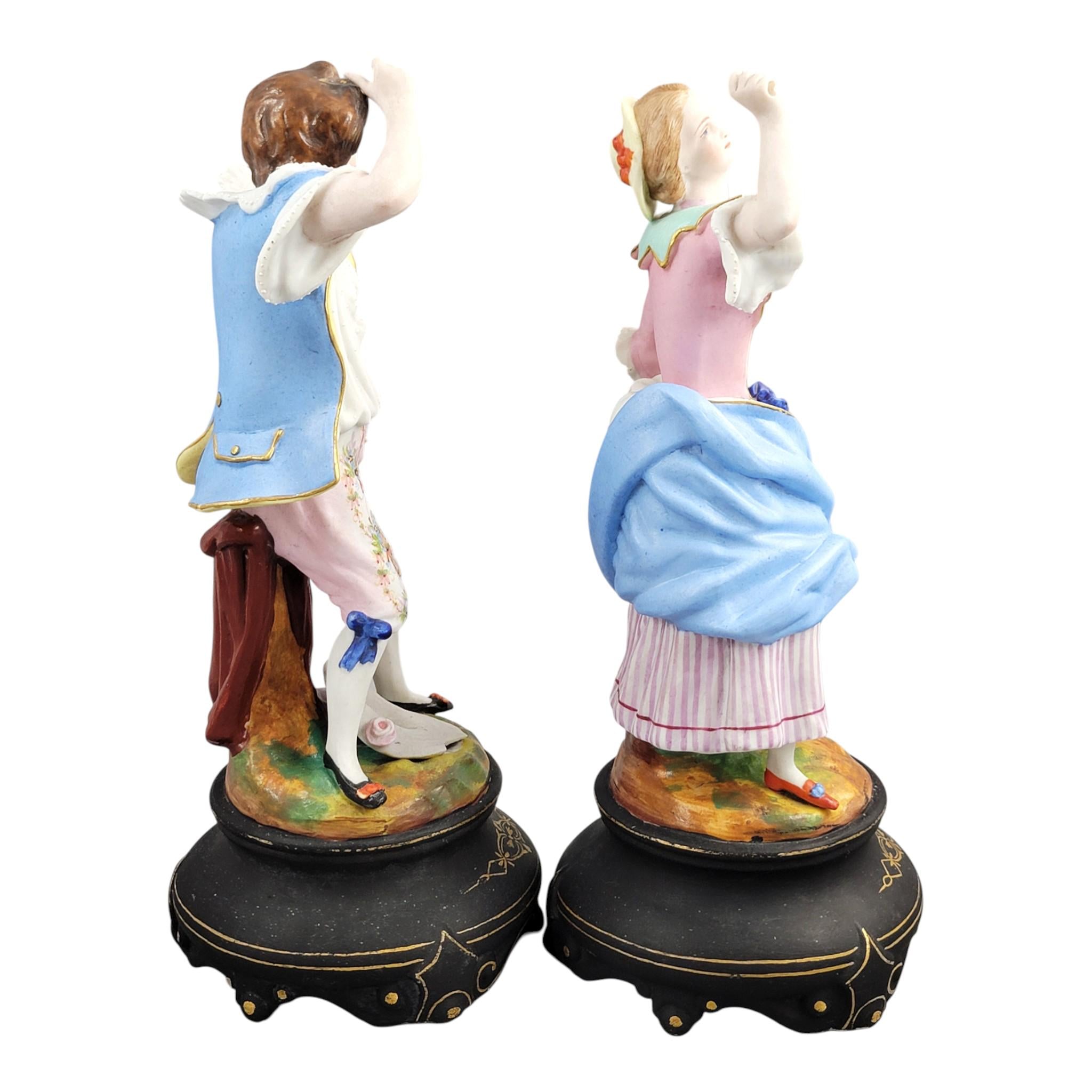 Letu & Mauger French Porcelain Figure Pair, Bisque-Like Finish, Paris c.1860