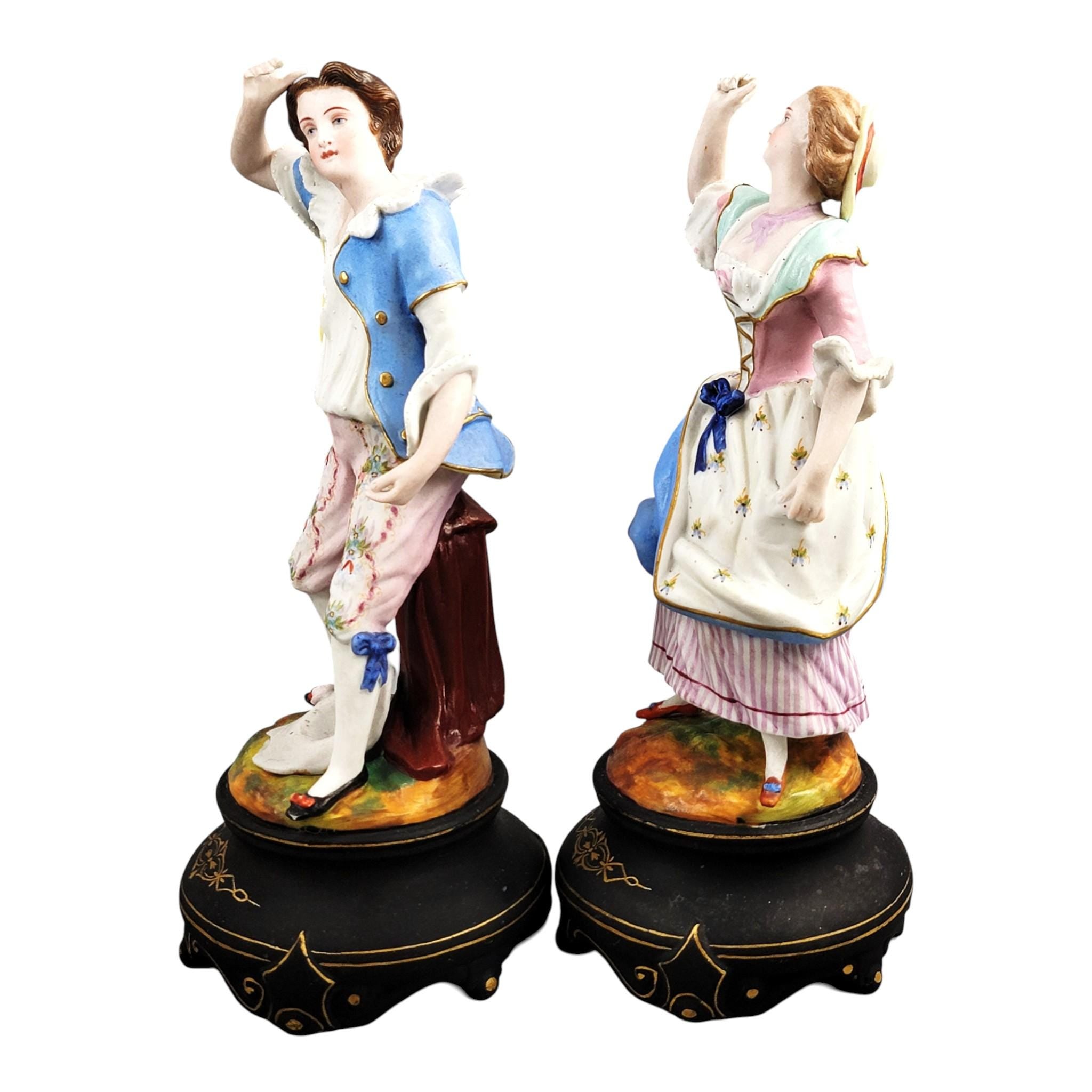 Letu & Mauger French Porcelain Figure Pair, Bisque-Like Finish, Paris c.1860
