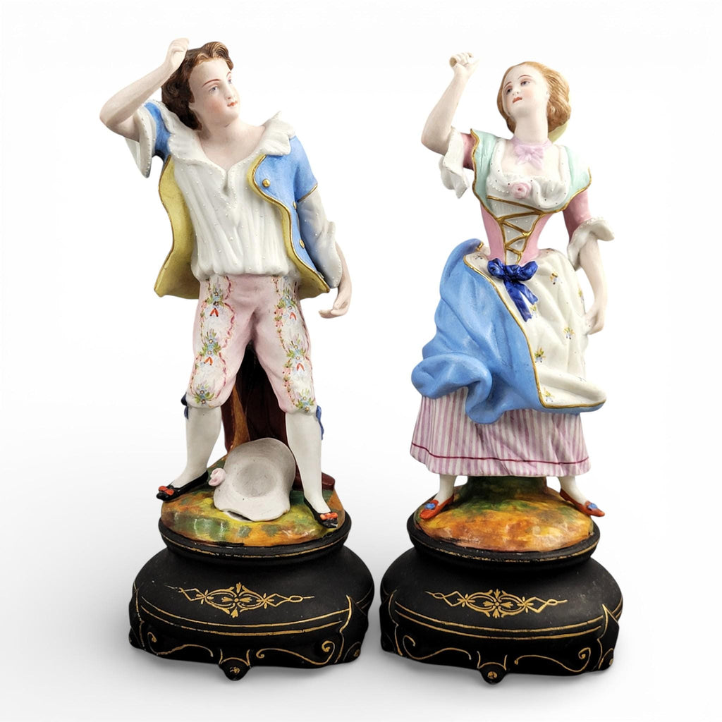 Letu & Mauger French Porcelain Figure Pair, Bisque-Like Finish, Paris c.1860
