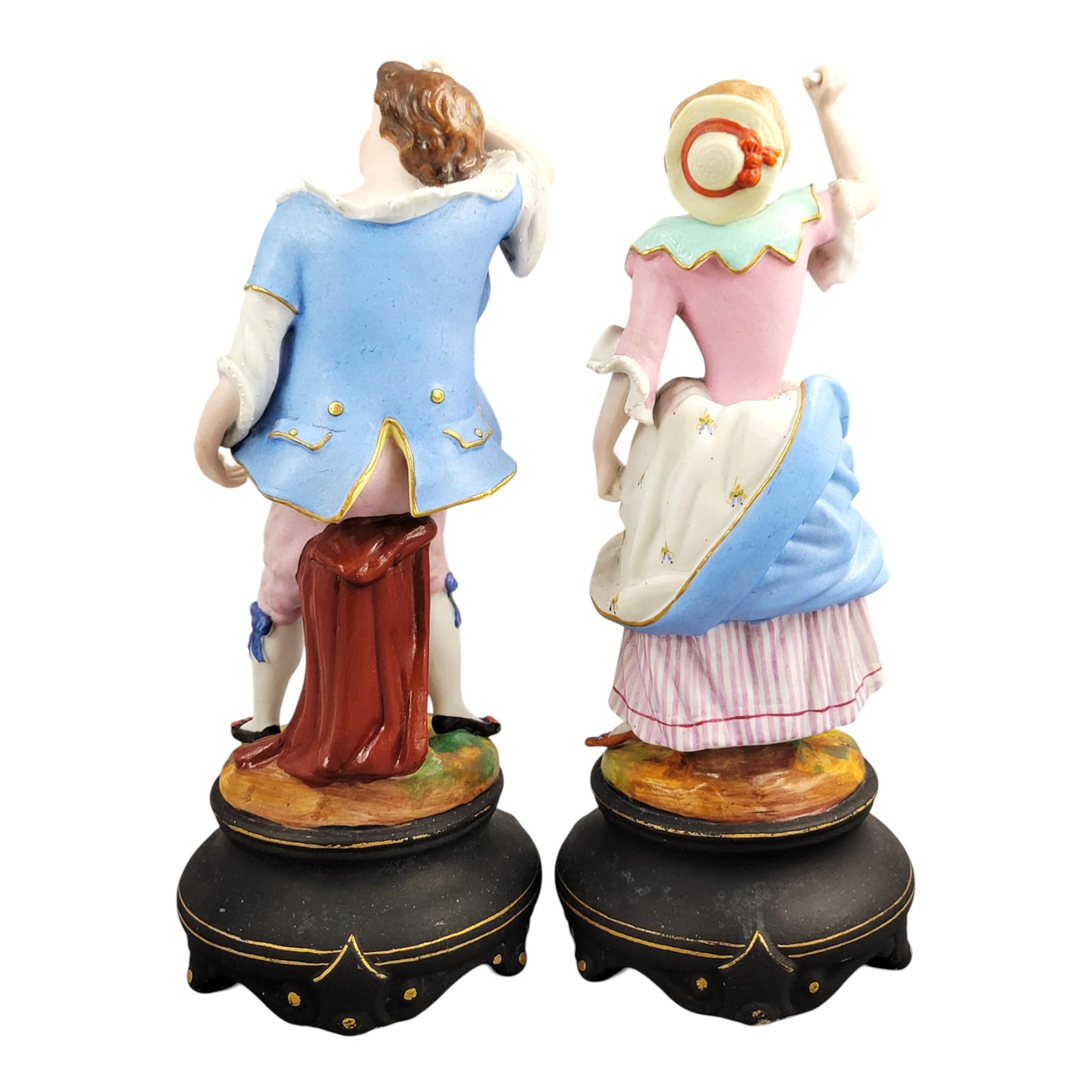 Letu & Mauger French Porcelain Figure Pair, Bisque-Like Finish, Paris c.1860
