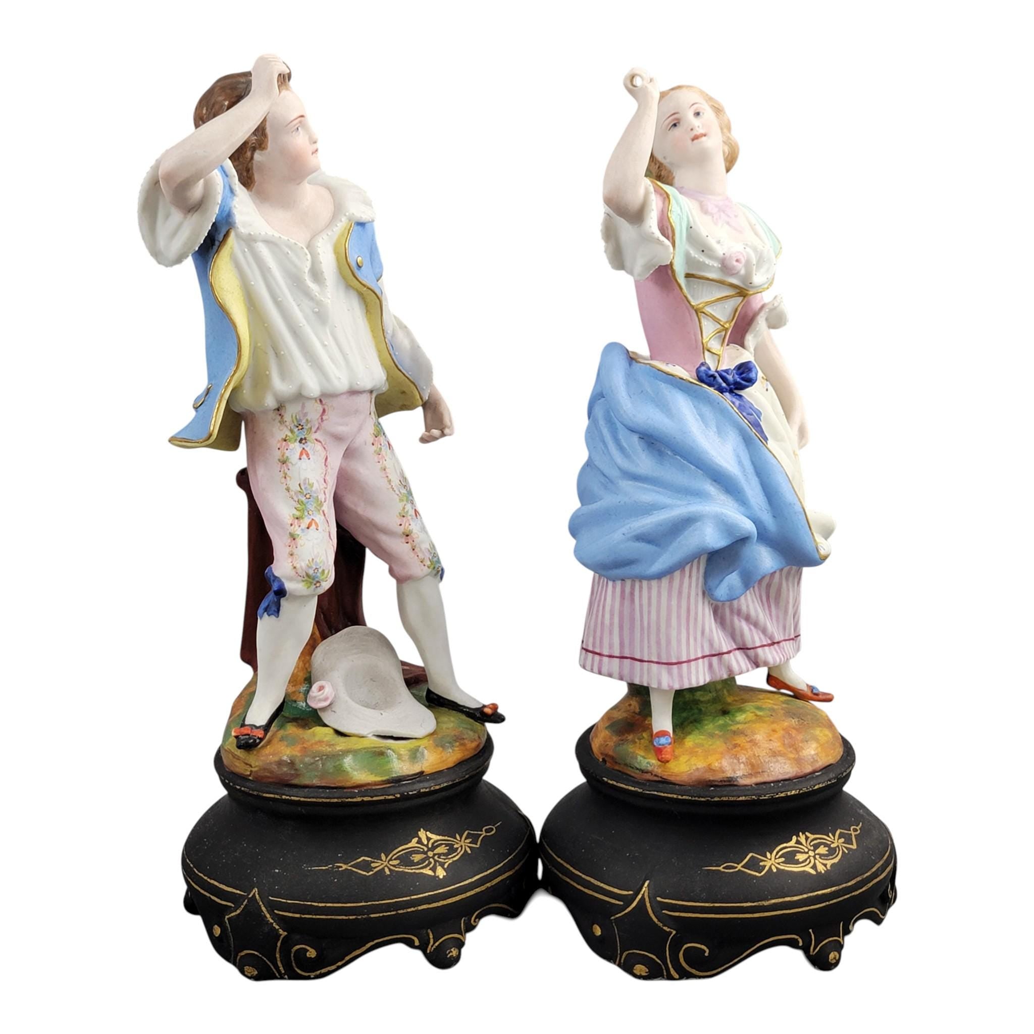 Letu & Mauger French Porcelain Figure Pair, Bisque-Like Finish, Paris c.1860