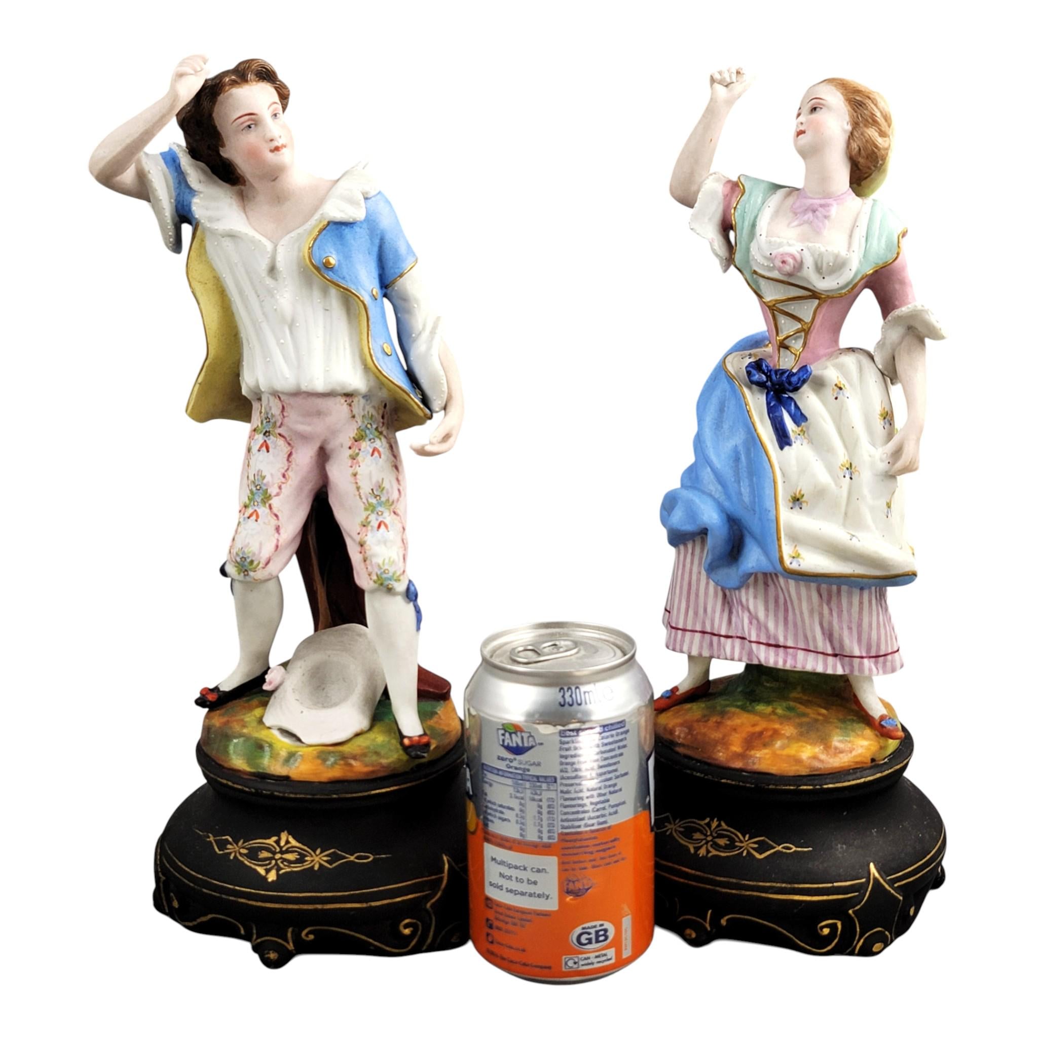 Letu & Mauger French Porcelain Figure Pair, Bisque-Like Finish, Paris c.1860