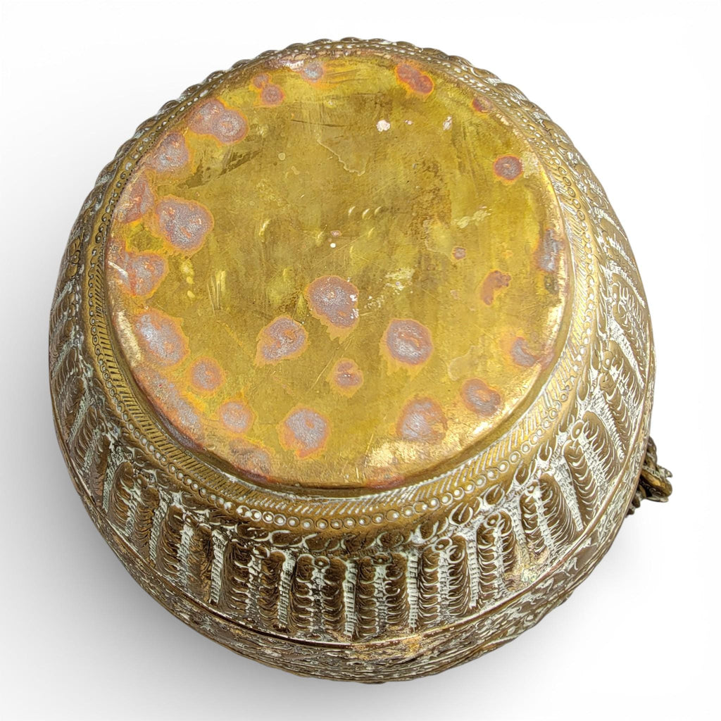 Large Indian Raj Period Hand-Engraved Brass Jardinière, c.1870–1890