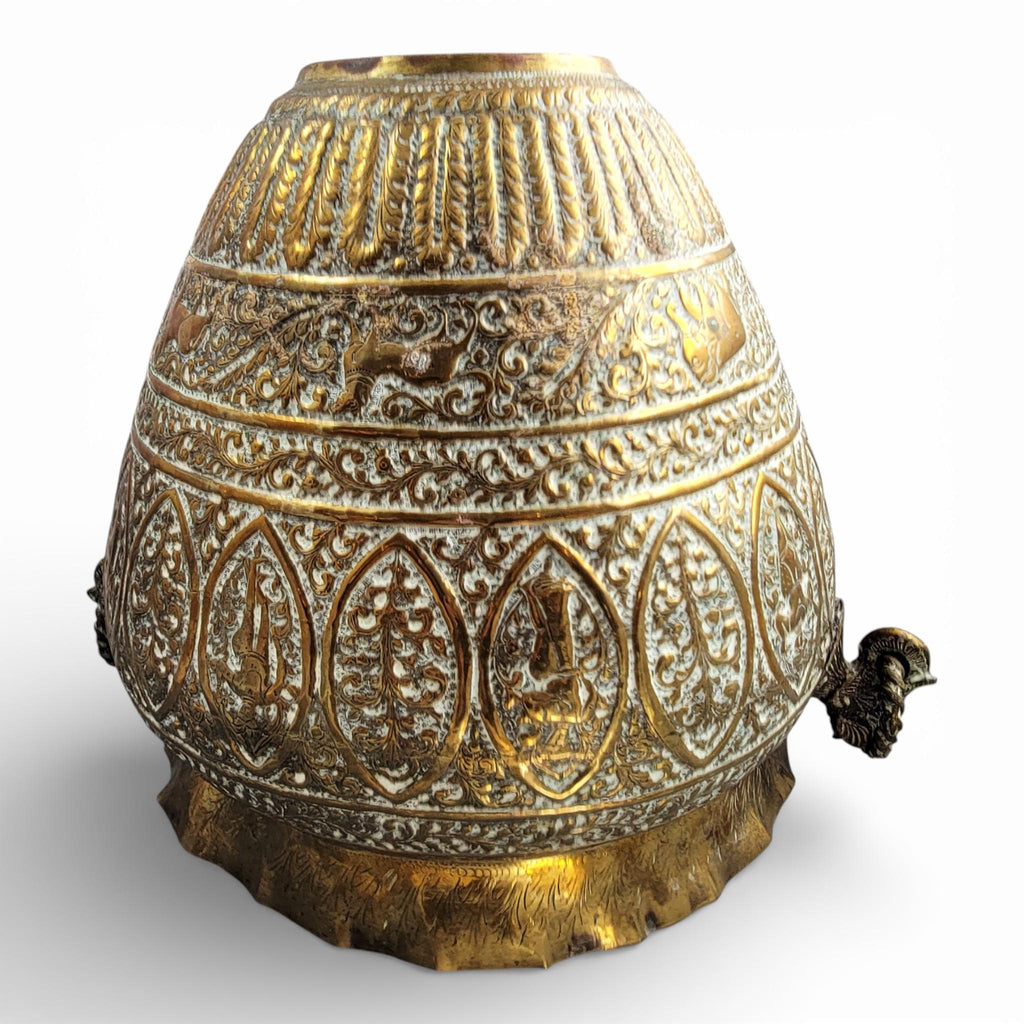 Large Indian Raj Period Hand-Engraved Brass Jardinière, c.1870–1890