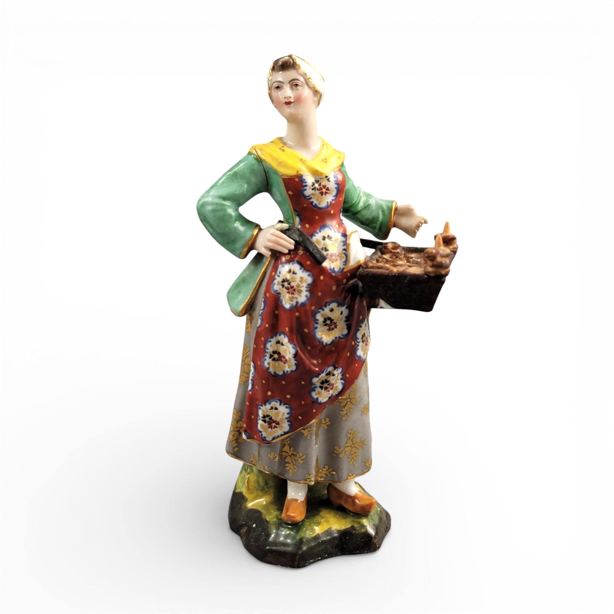 Derby Porcelain Bun Seller Figure, English Street Vendor, c.1800