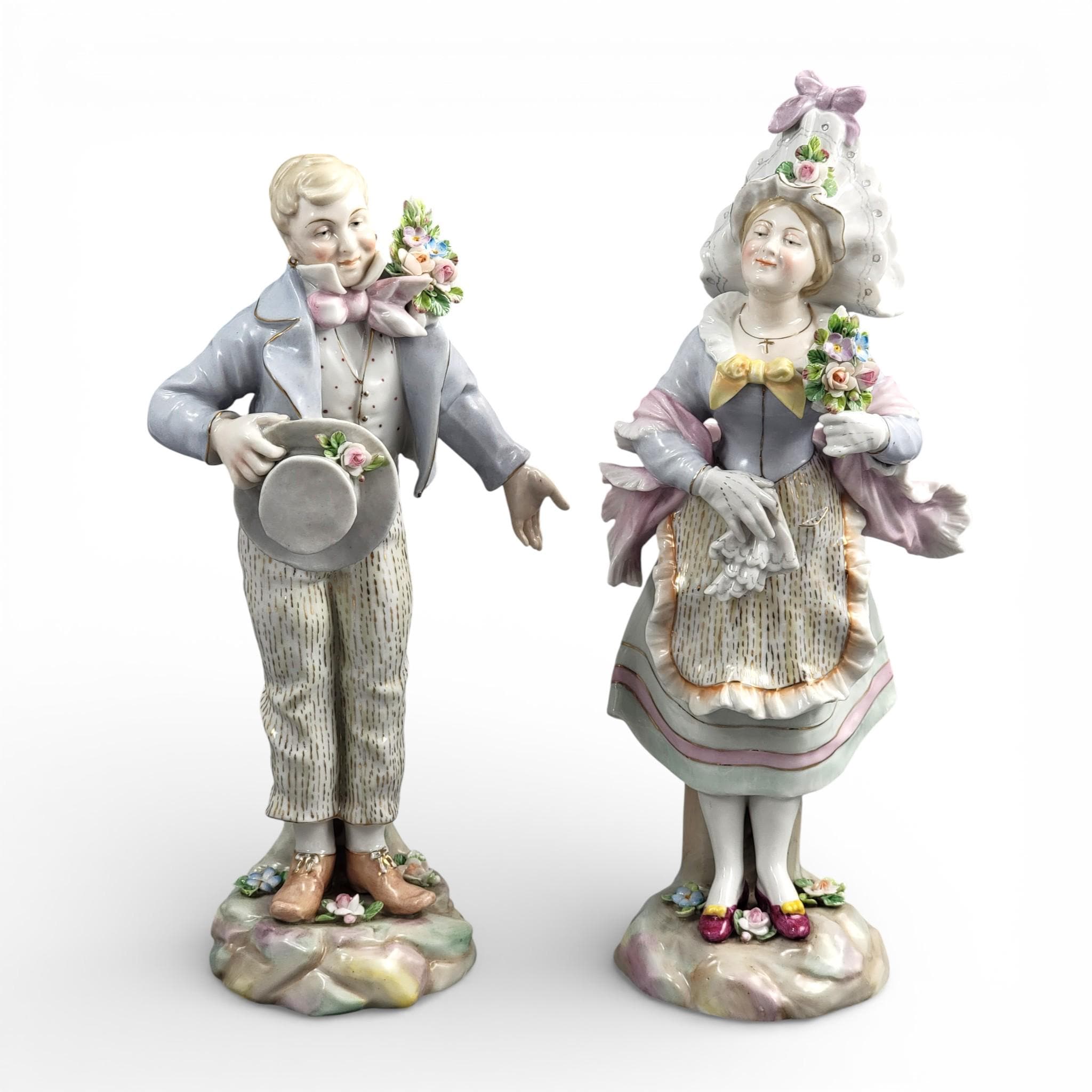 Volkstedt German Porcelain Figure Pair, Galant Scene, Late 19th Century