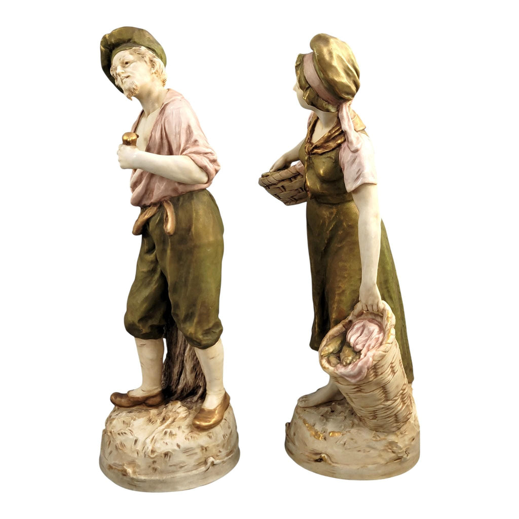 Royal Dux Porcelain Fisherman and Fisherwoman Figures, Bohemia, c. 1918