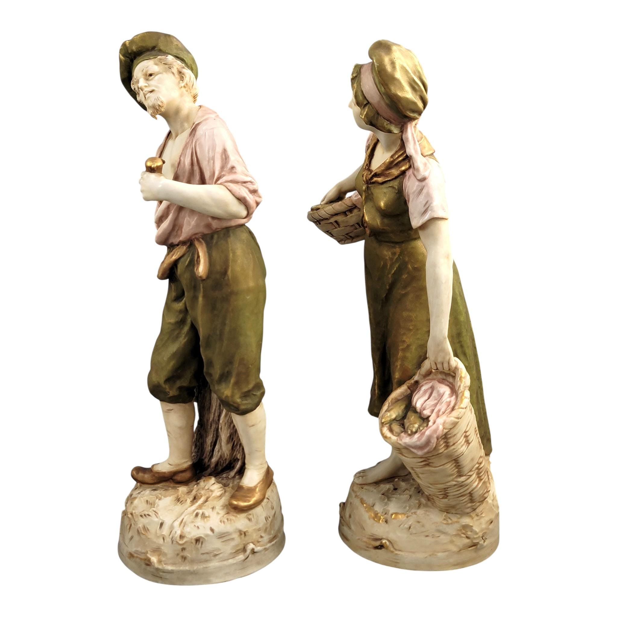 Royal Dux Porcelain Fisherman and Fisherwoman Figures, Bohemia, c. 1918