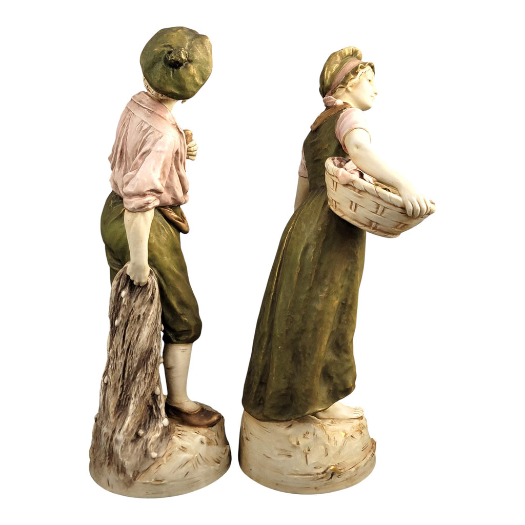 Royal Dux Porcelain Fisherman and Fisherwoman Figures, Bohemia, c. 1918