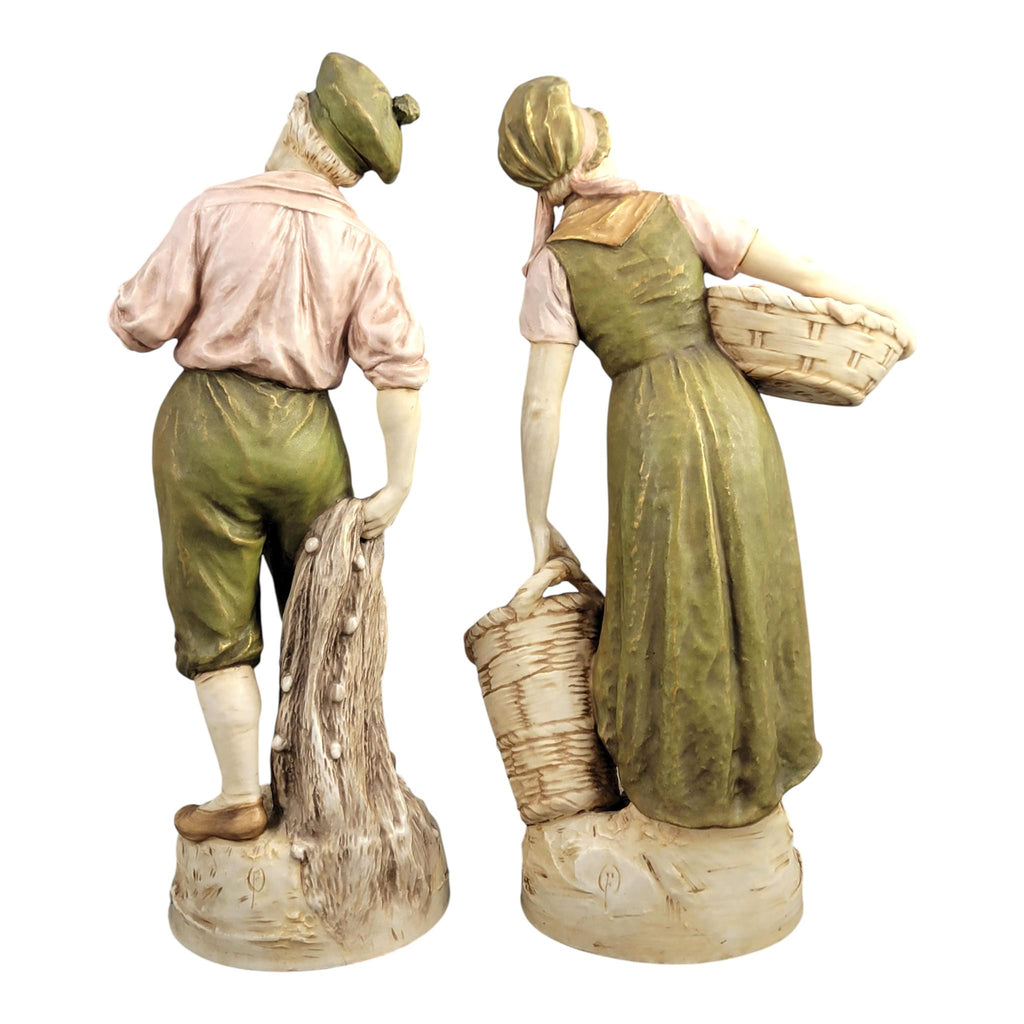 Royal Dux Porcelain Fisherman and Fisherwoman Figures, Bohemia, c. 1918