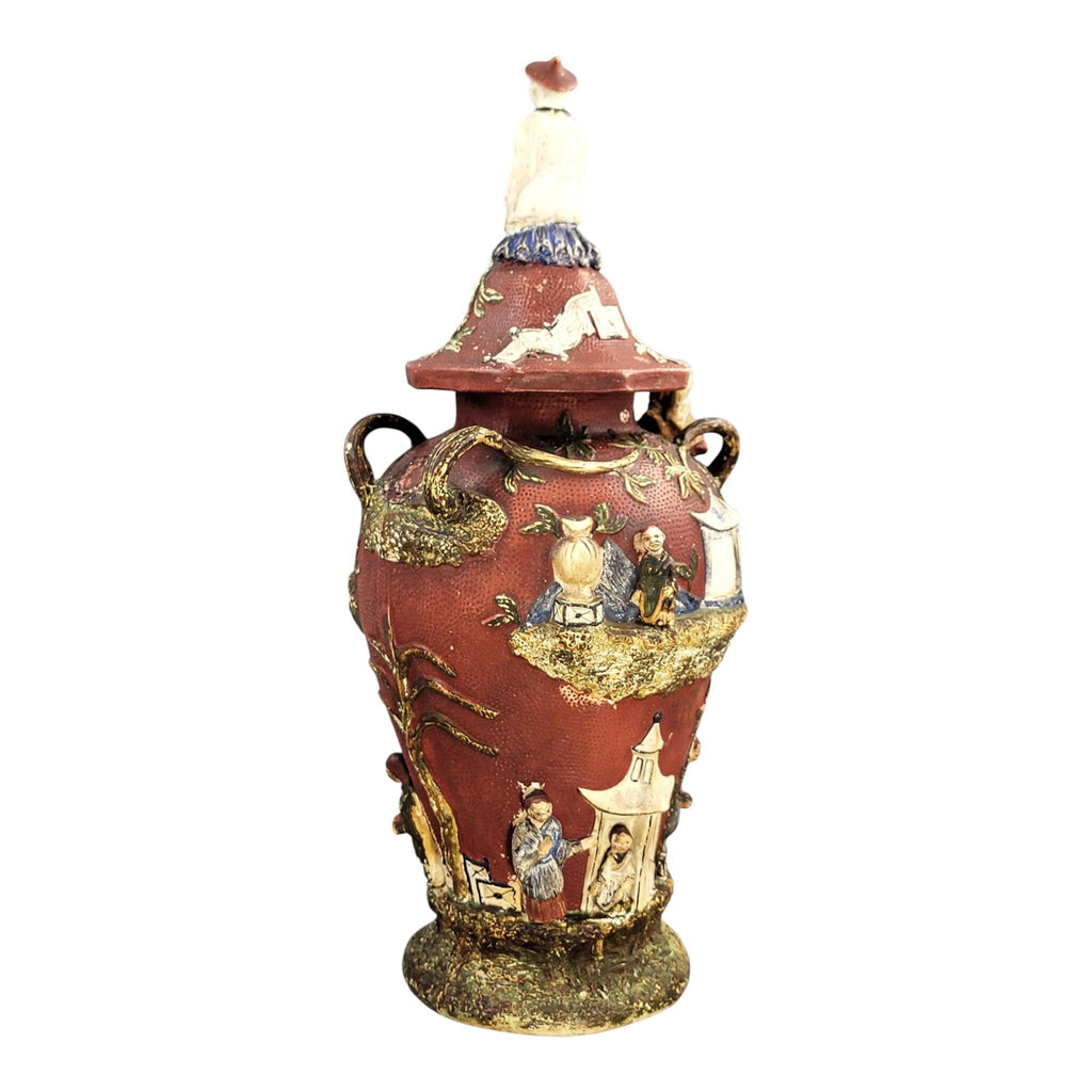 Rare Continental Maiolica Chinoiserie Vase with Cover, c. 1860–1880