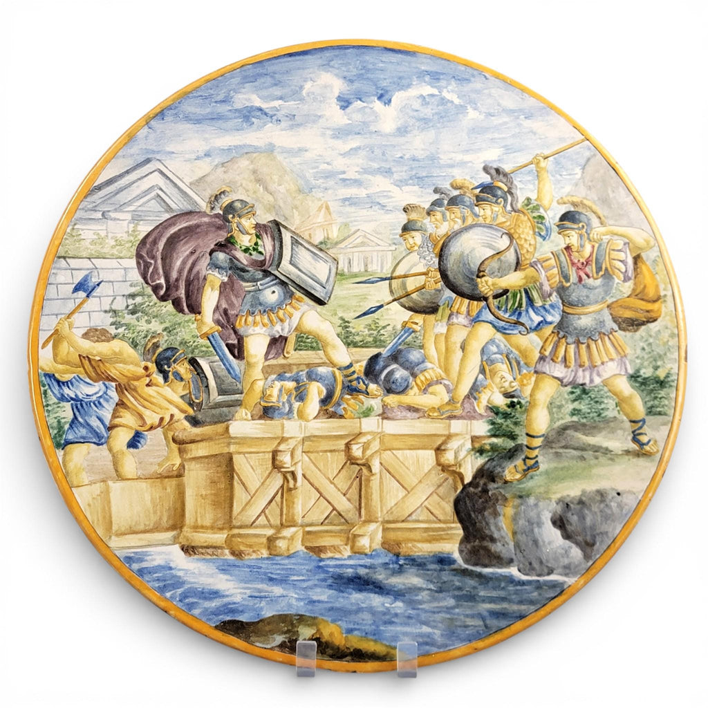 Italian Maiolica Istoriato Charger with Classical Battle Scene, Pesaro Revival, c. 1890–1915