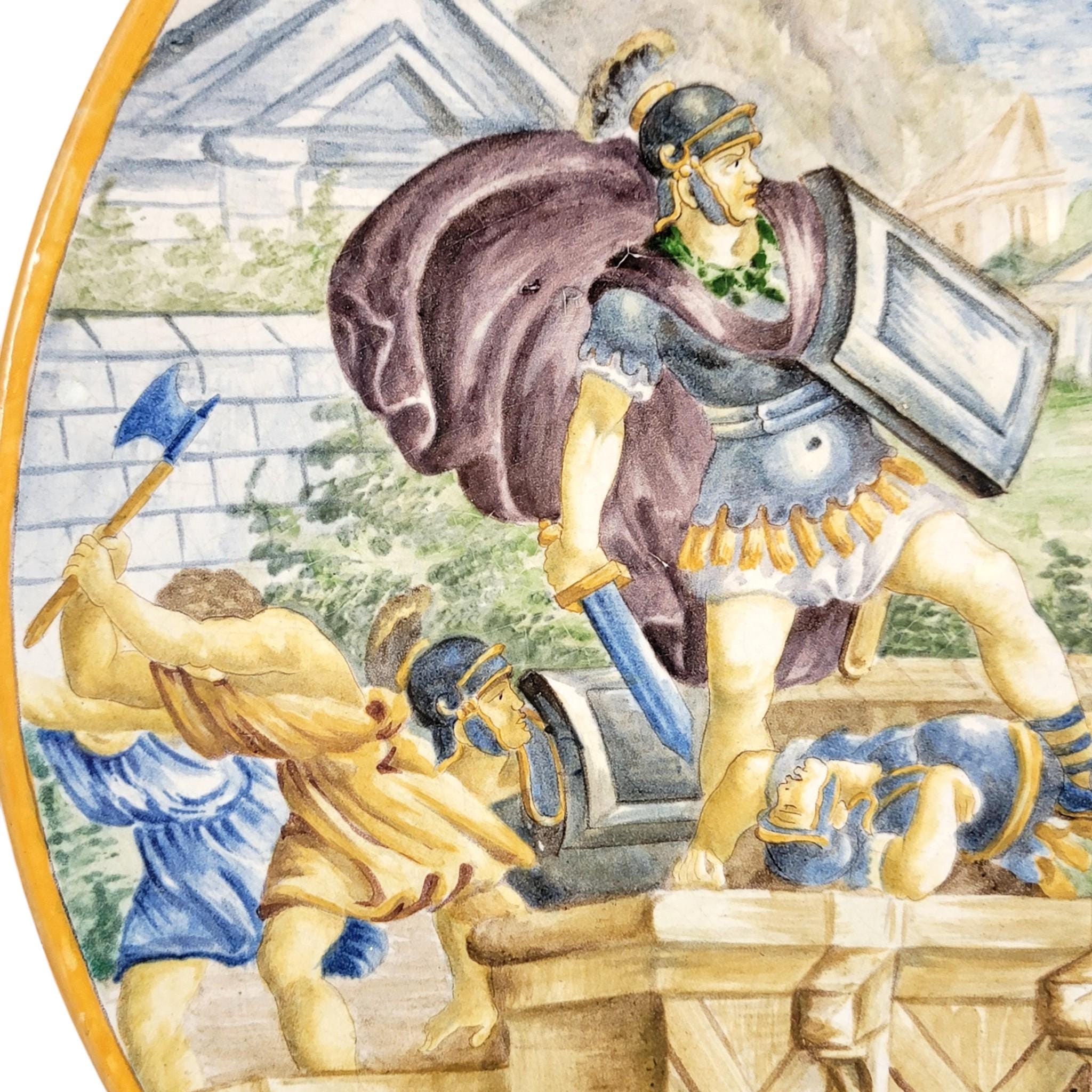 Italian Maiolica Istoriato Charger with Classical Battle Scene, Pesaro Revival, c. 1890–1915