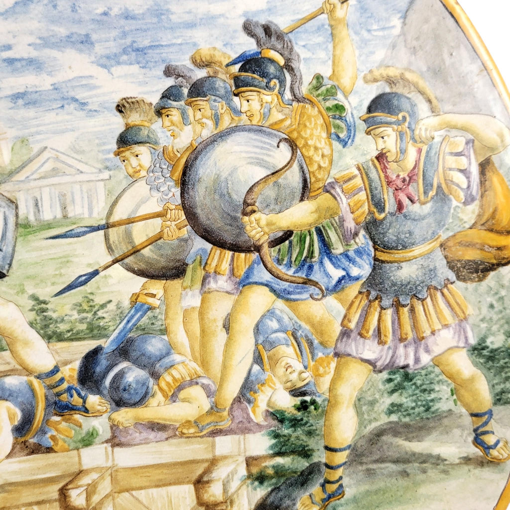 Italian Maiolica Istoriato Charger with Classical Battle Scene, Pesaro Revival, c. 1890–1915