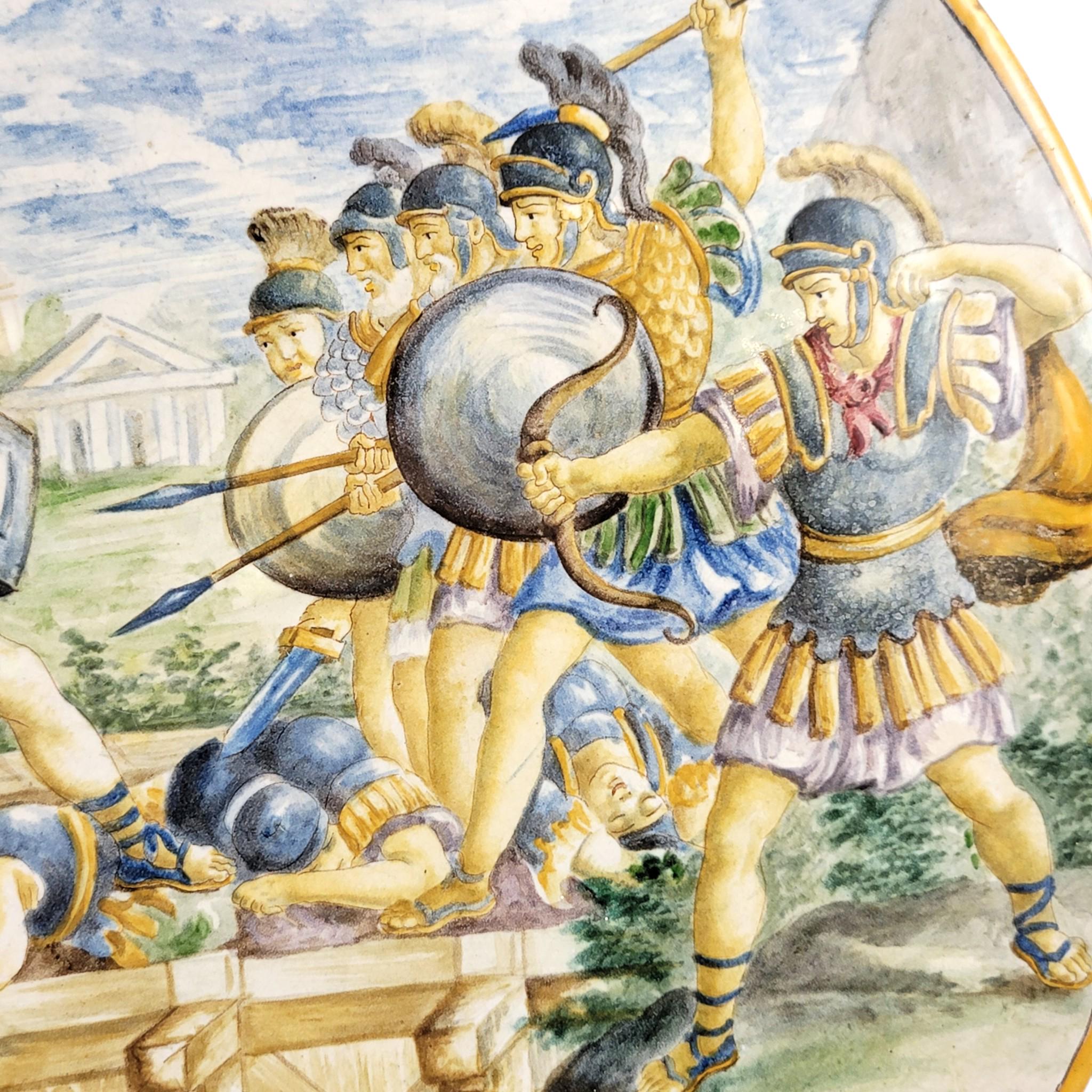 Italian Maiolica Istoriato Charger with Classical Battle Scene, Pesaro Revival, c. 1890–1915
