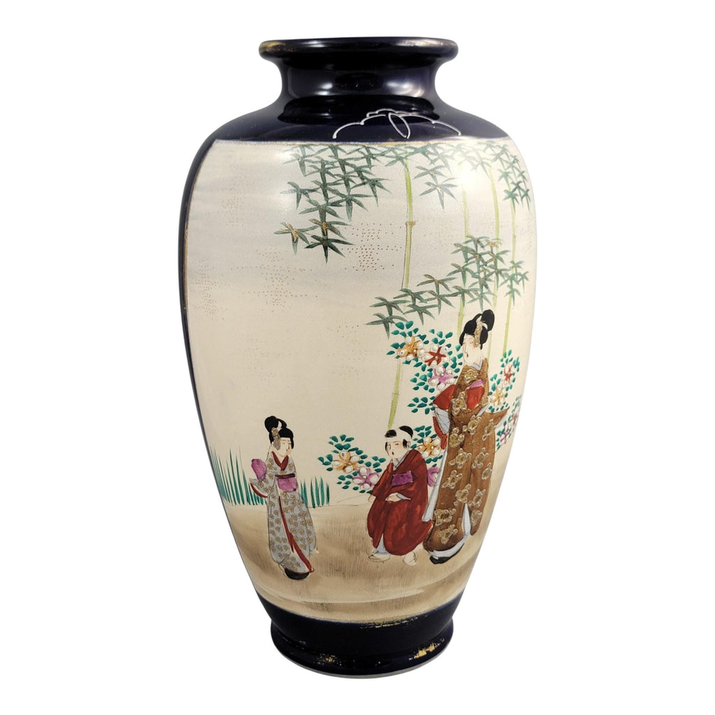 Satsuma Moriage Vase, Cobalt Ground with Court Ladies, Japan, c. 1890–1910