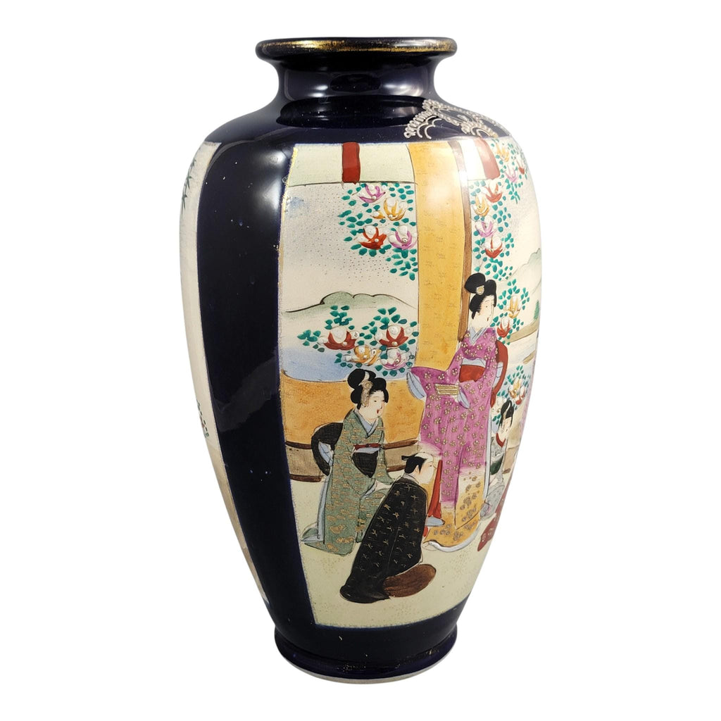 Satsuma Moriage Vase, Cobalt Ground with Court Ladies, Japan, c. 1890–1910