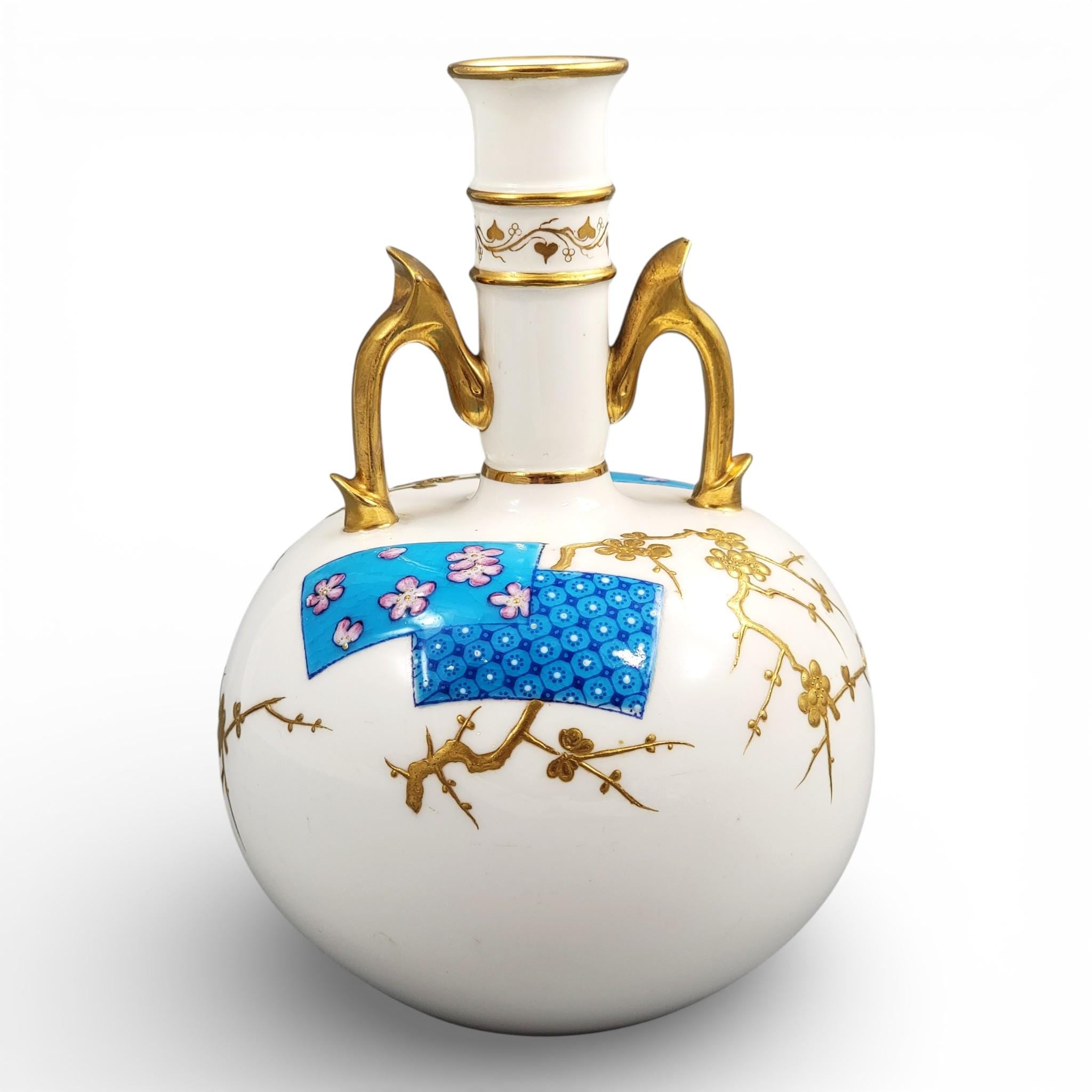 Minton Japanese-Inspired Gilt Porcelain Vase by Christopher Dresser, c. 1890